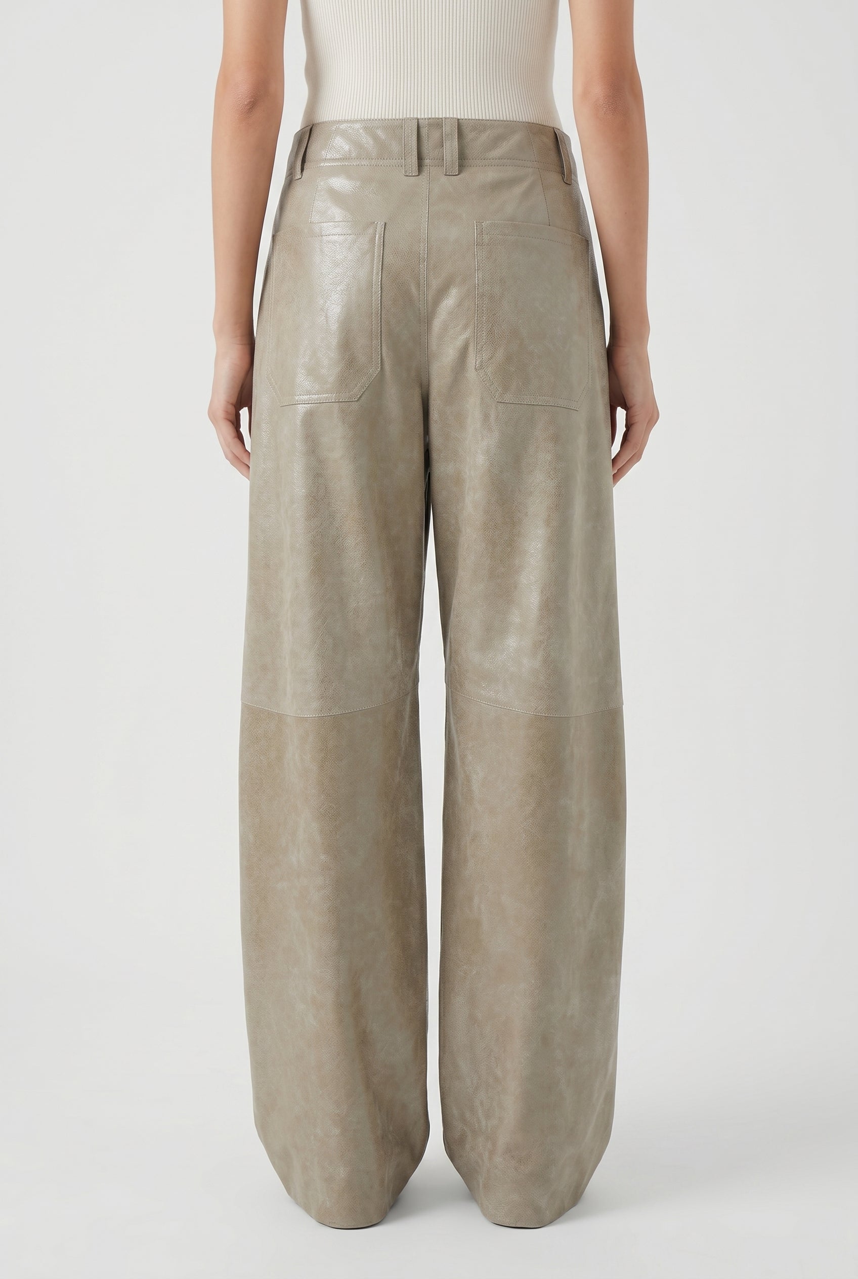 BRUNELLO CUCINELLI WOMEN'S LIGHT KHAKI LEATHER TROUSERS