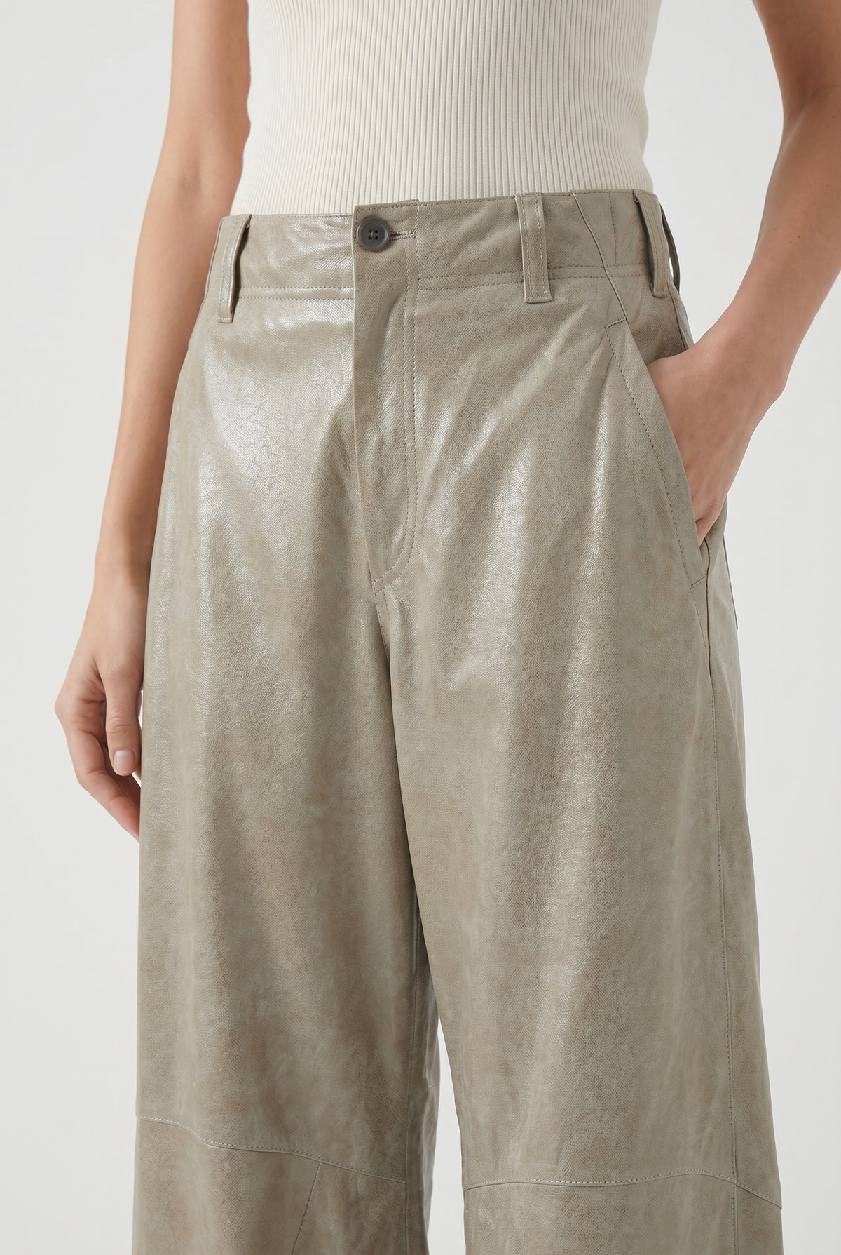 BRUNELLO CUCINELLI WOMEN'S LIGHT KHAKI LEATHER TROUSERS