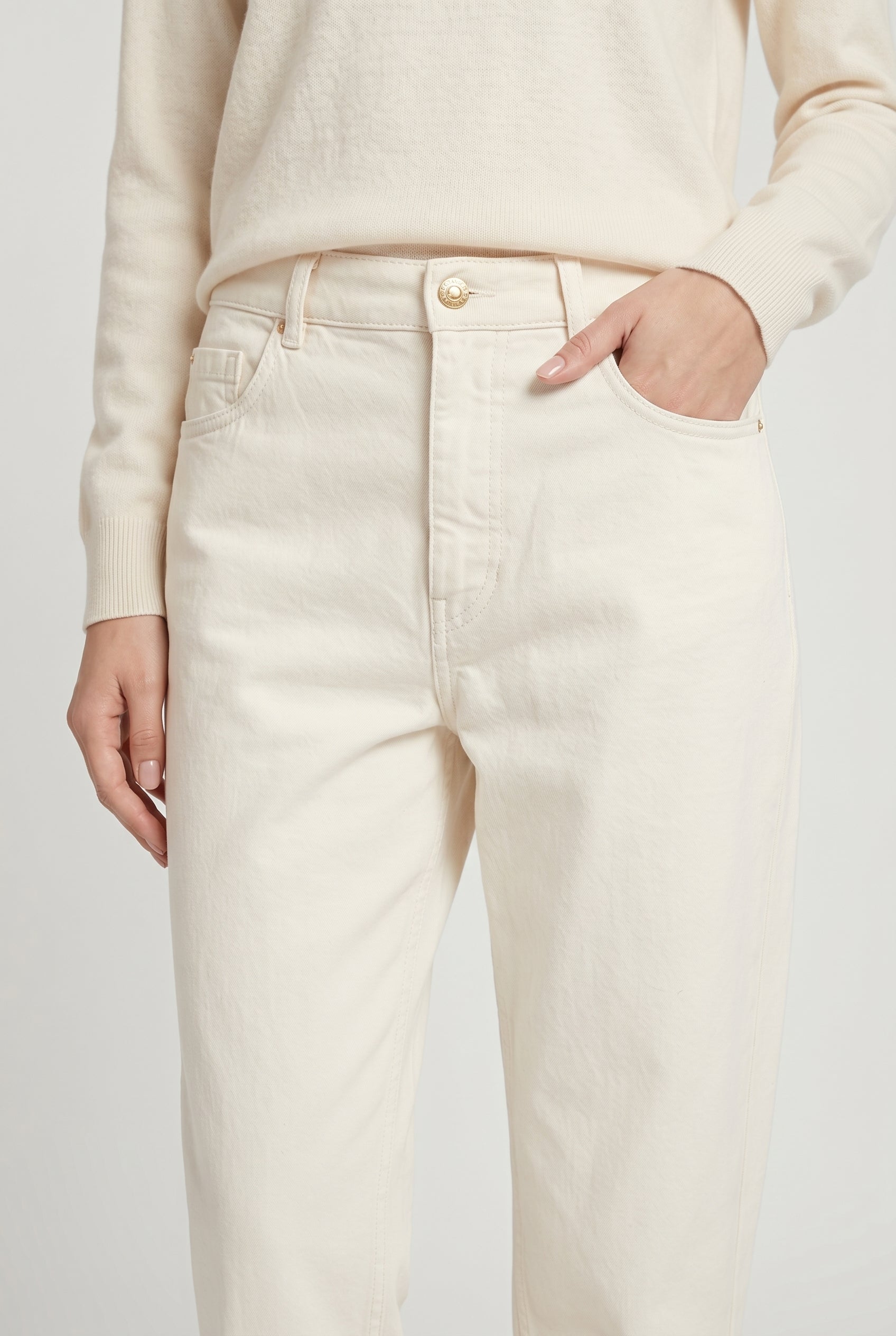 BRUNELLO CUCINELLI WOMEN'S OFF WHITE RELAXED COTTON TROUSERS