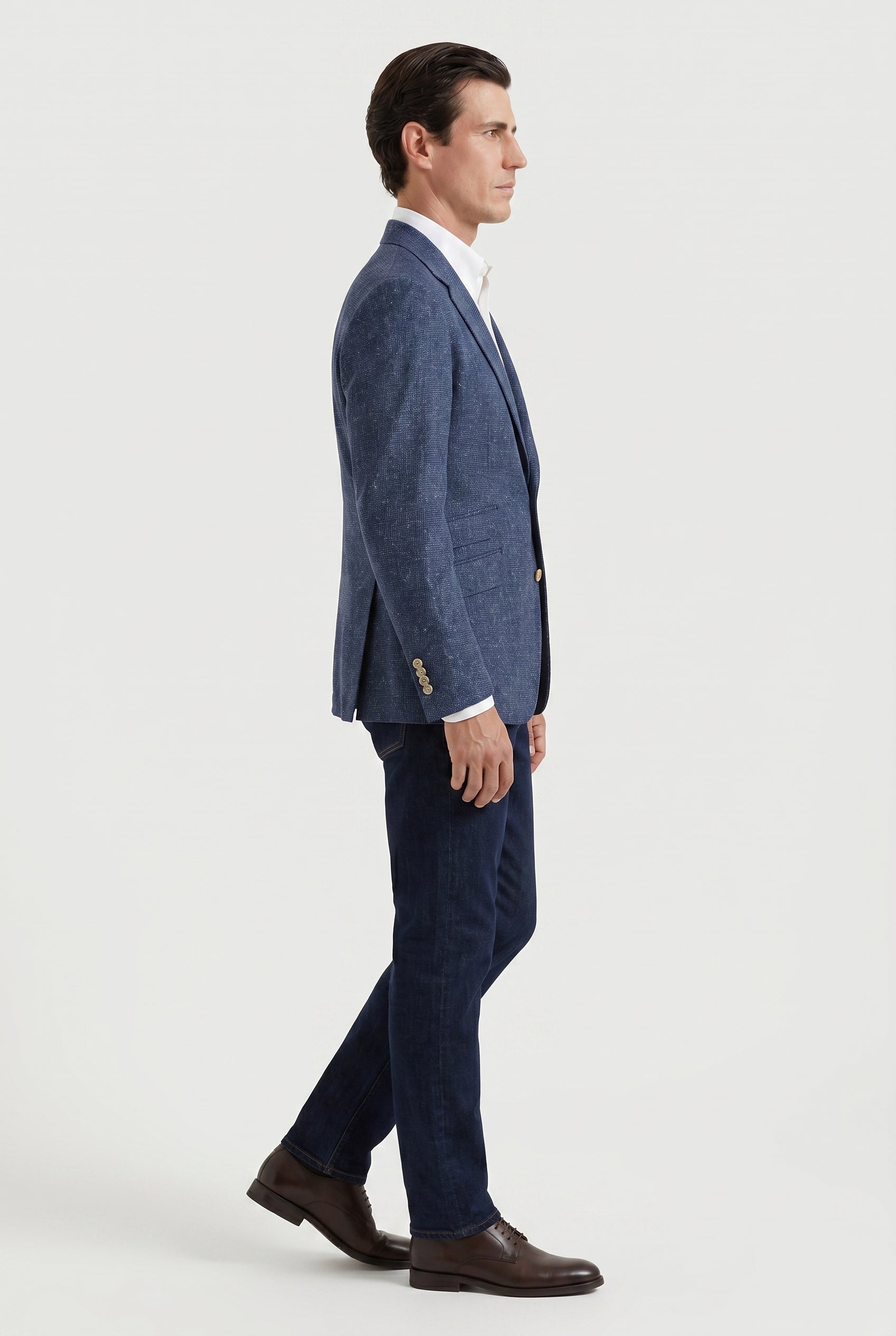 BRUNELLO CUCINELLI MEN'S BLUE WOOL SILK TAILORED BLAZER