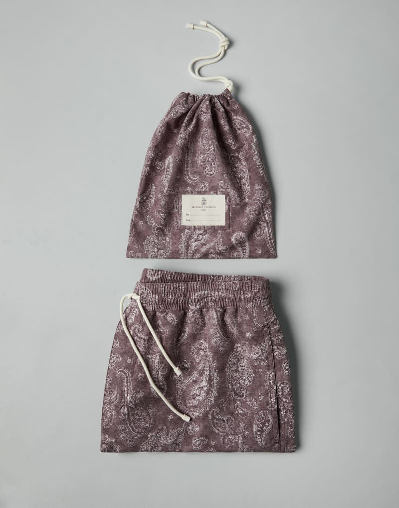 BRUNELLO CUCINELLI MEN'S PURPLE PAISLEY DRAWSTRING SHORTS