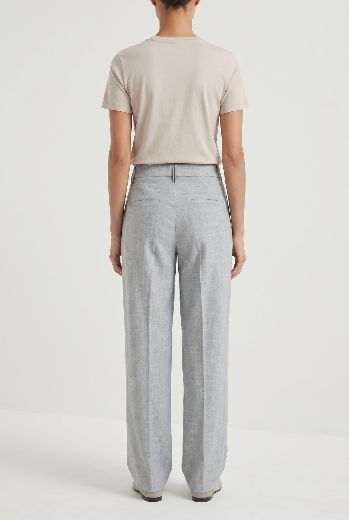 BRUNELLO CUCINELLI WOMEN'S LIGHT GREY LINEN WOOL TROUSERS
