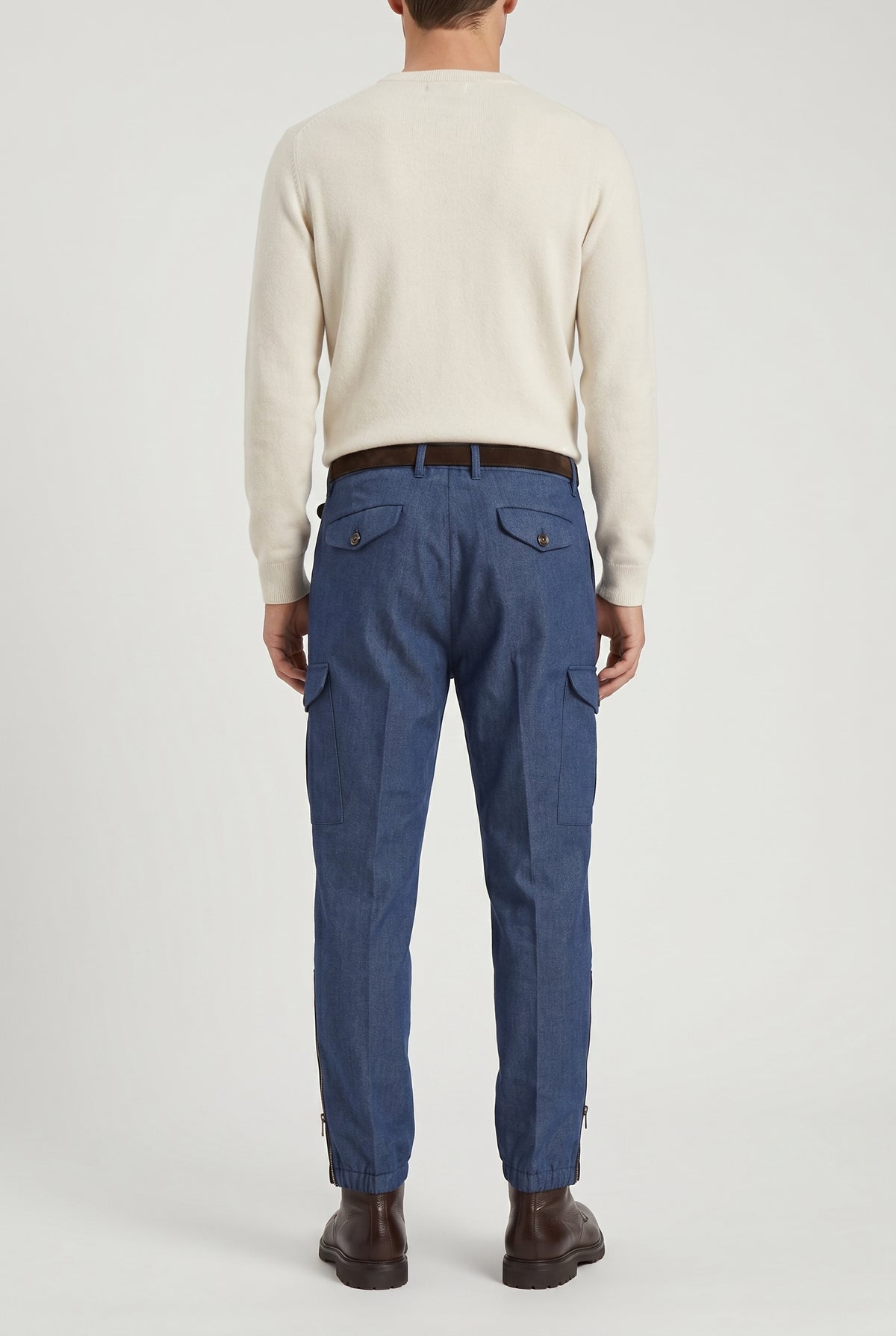 BRUNELLO CUCINELLI MEN'S BLUE TAPERED COTTON TROUSERS