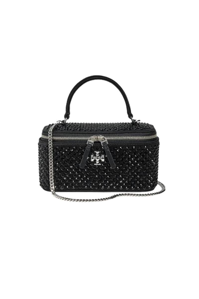 Tory Burch Kira Satin Hot Fix Vanity Case Black 169788-001