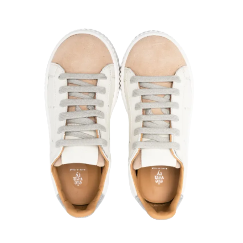 Kids | Eleventy Lace-Up Leather Sneakers (White/Beige)
