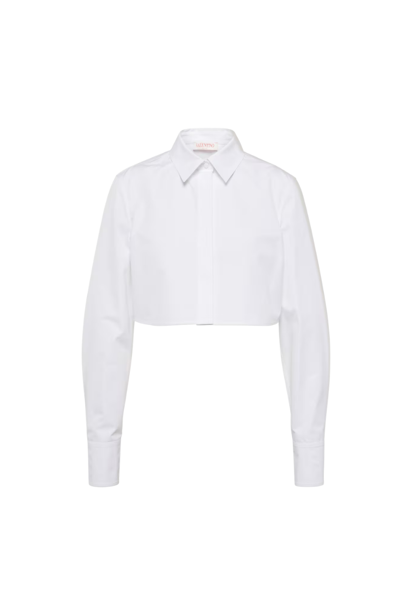 Valentino Cropped Cotton Poplin Shirt Bianco Ottico 3B0AB5N55DN_001