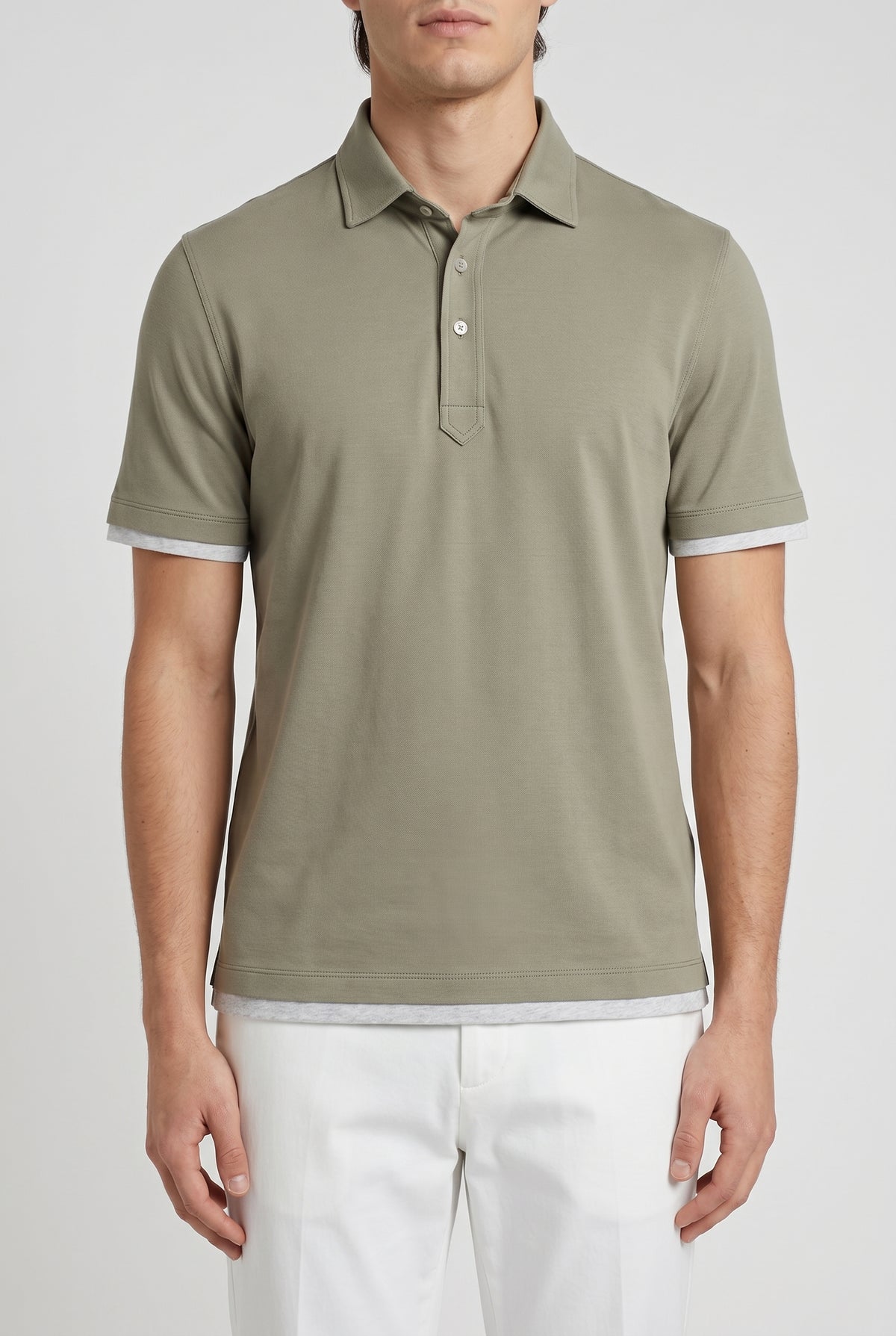 BRUNELLO CUCINELLI MEN'S OLIVE COTTON POLO SHIRT
