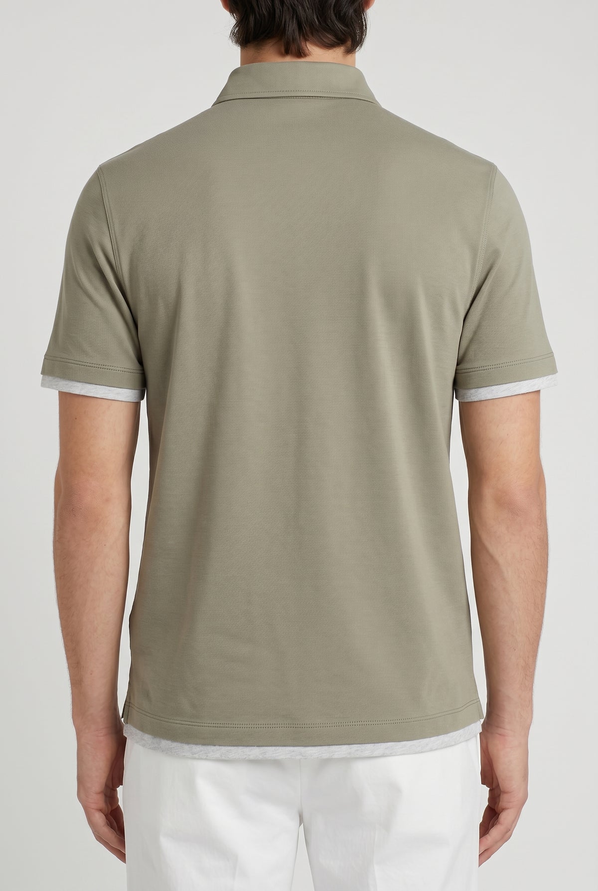 BRUNELLO CUCINELLI MEN'S OLIVE COTTON POLO SHIRT