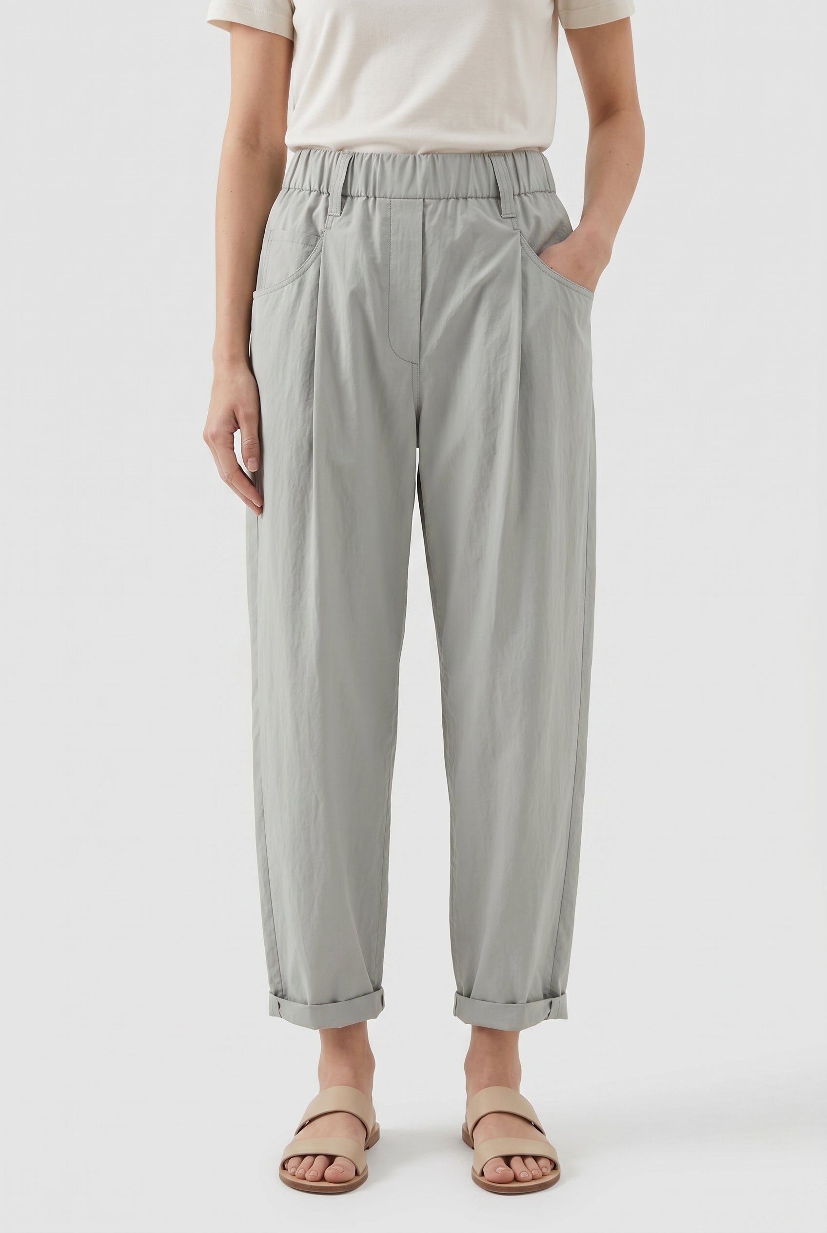 BRUNELLO CUCINELLI WOMEN'S LIGHT GREY RELAXED TROUSERS