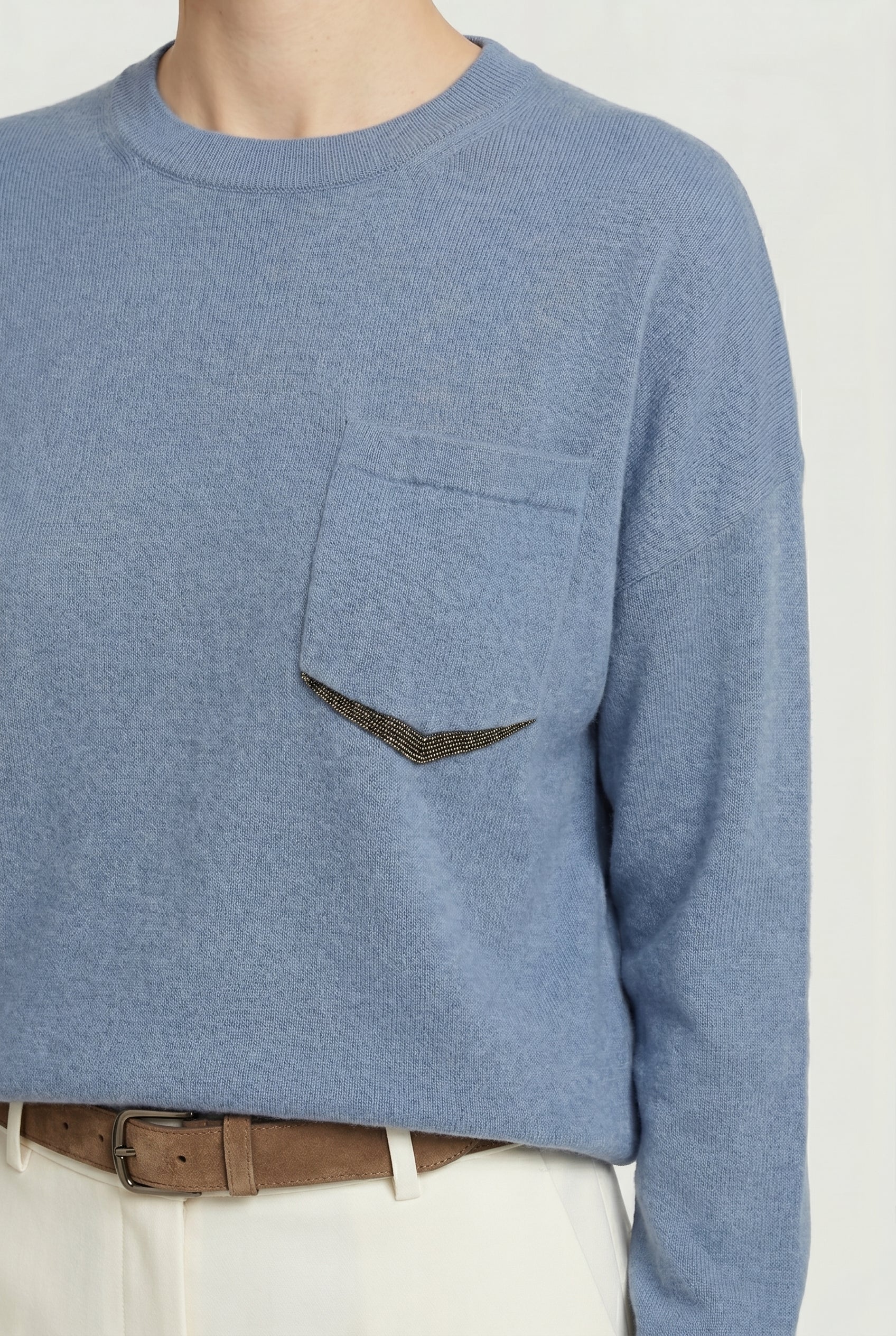 BRUNELLO CUCINELLI WOMEN'S BLUE WOOL RELAXED SWEATER