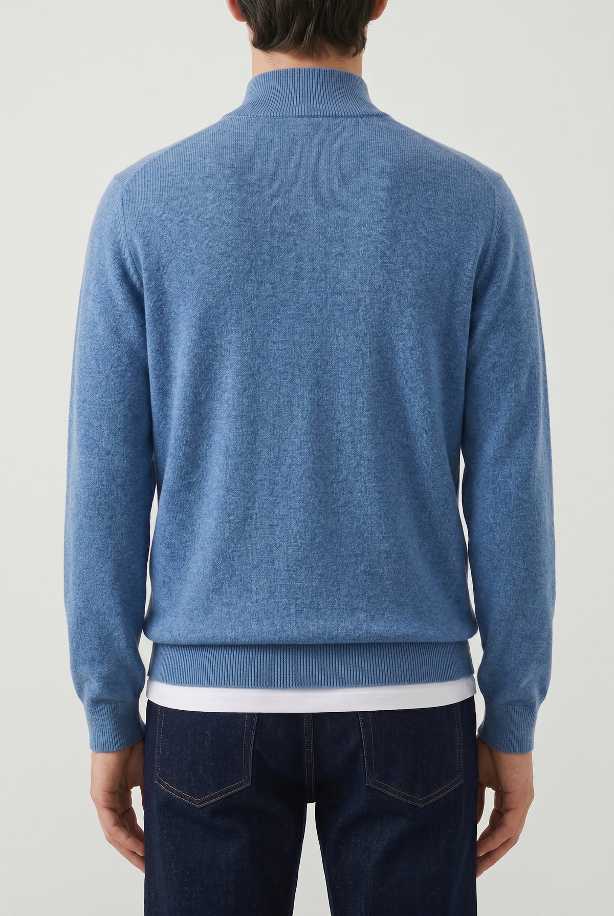 BRUNELLO CUCINELLI MEN'S BLUE CASHMERE QUARTER ZIP SWEATER