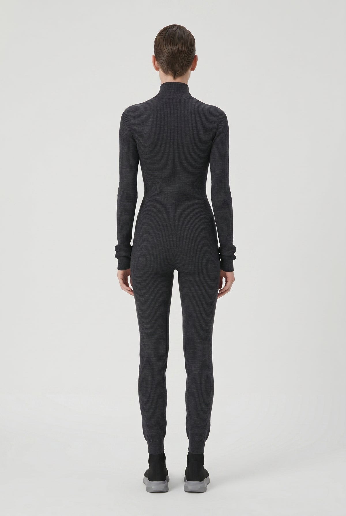 BRUNELLO CUCINELLI WOMEN'S DARK GREY WOOL KNIT JUMPSUIT
