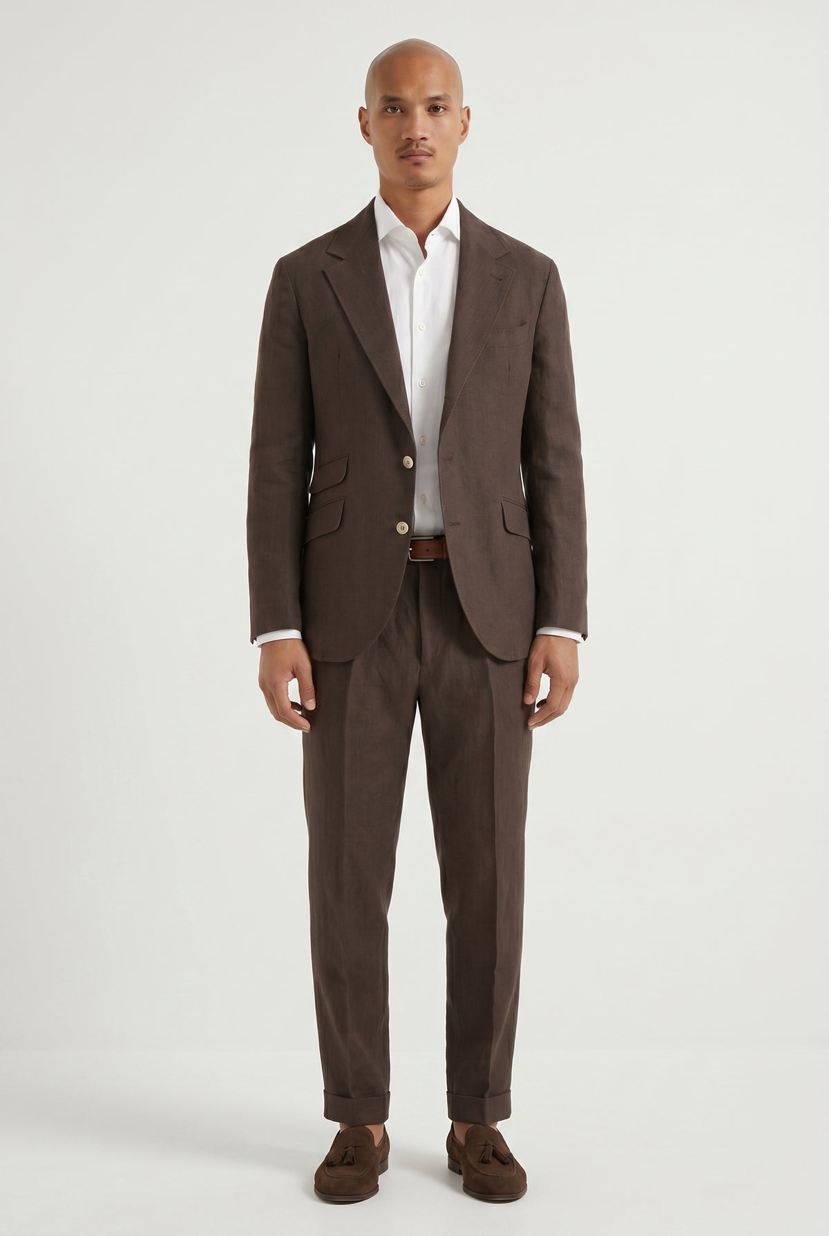 BRUNELLO CUCINELLI MEN'S DARK BROWN LINEN SUIT