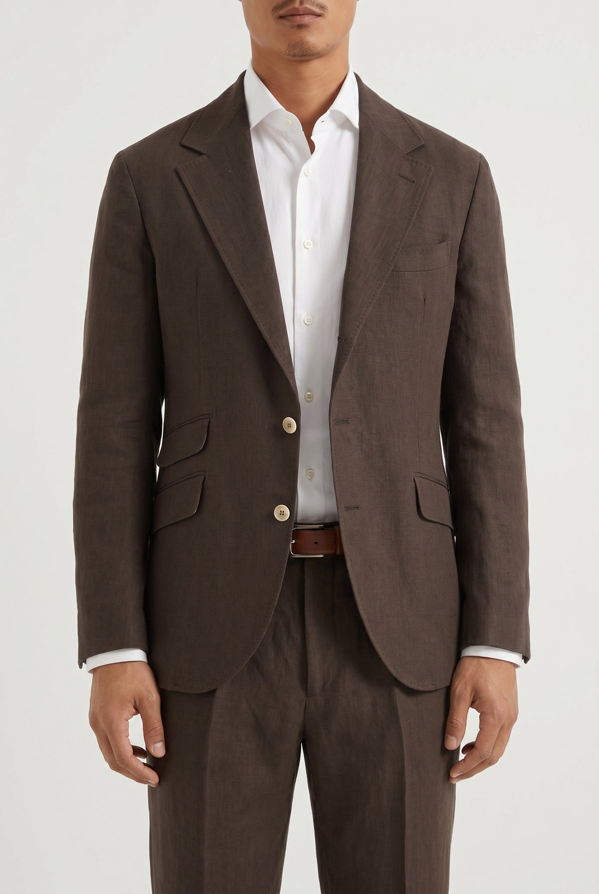 BRUNELLO CUCINELLI MEN'S DARK BROWN LINEN SUIT