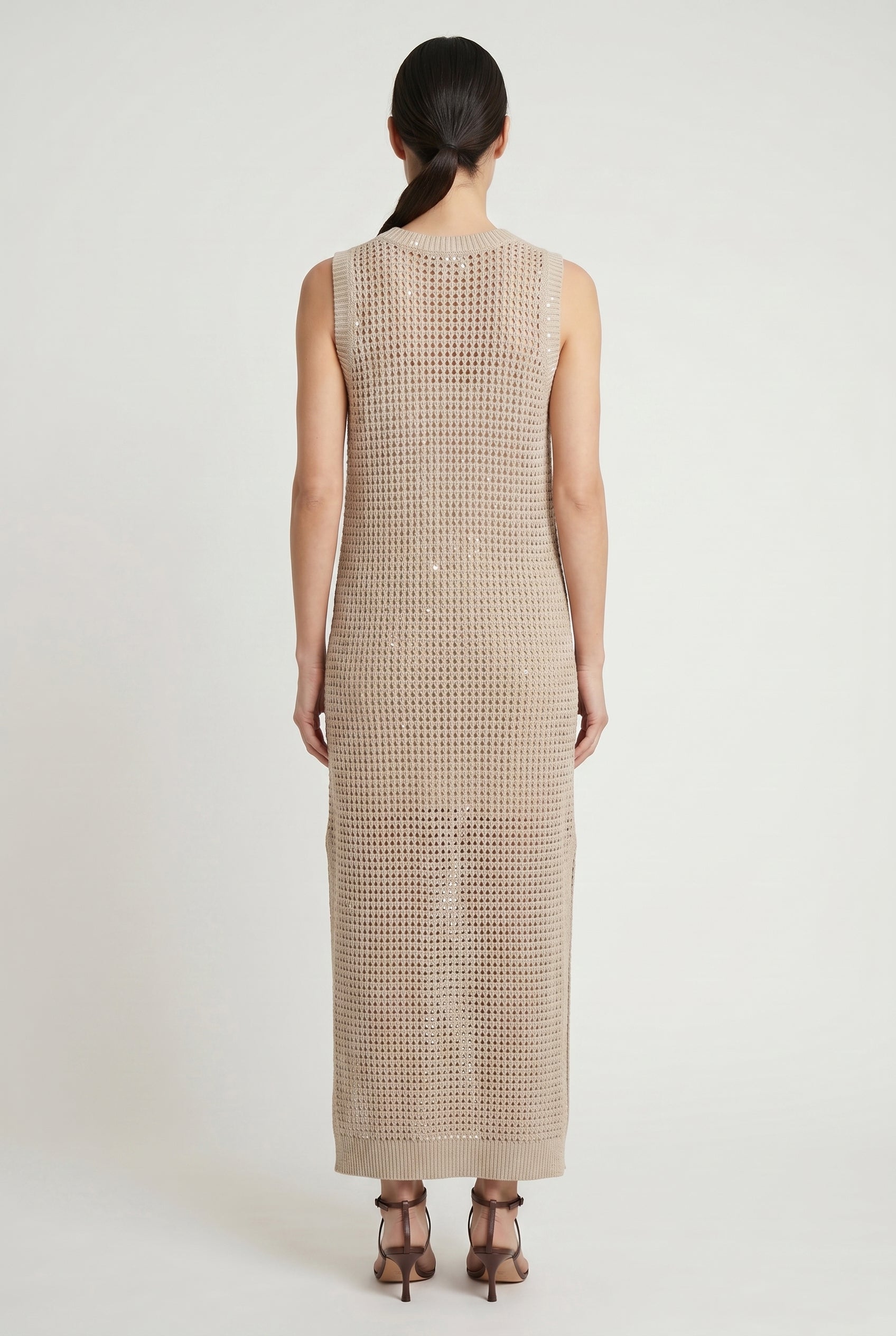 BRUNELLO CUCINELLI WOMEN'S BEIGE KNITTED SLEEVELESS DRESS