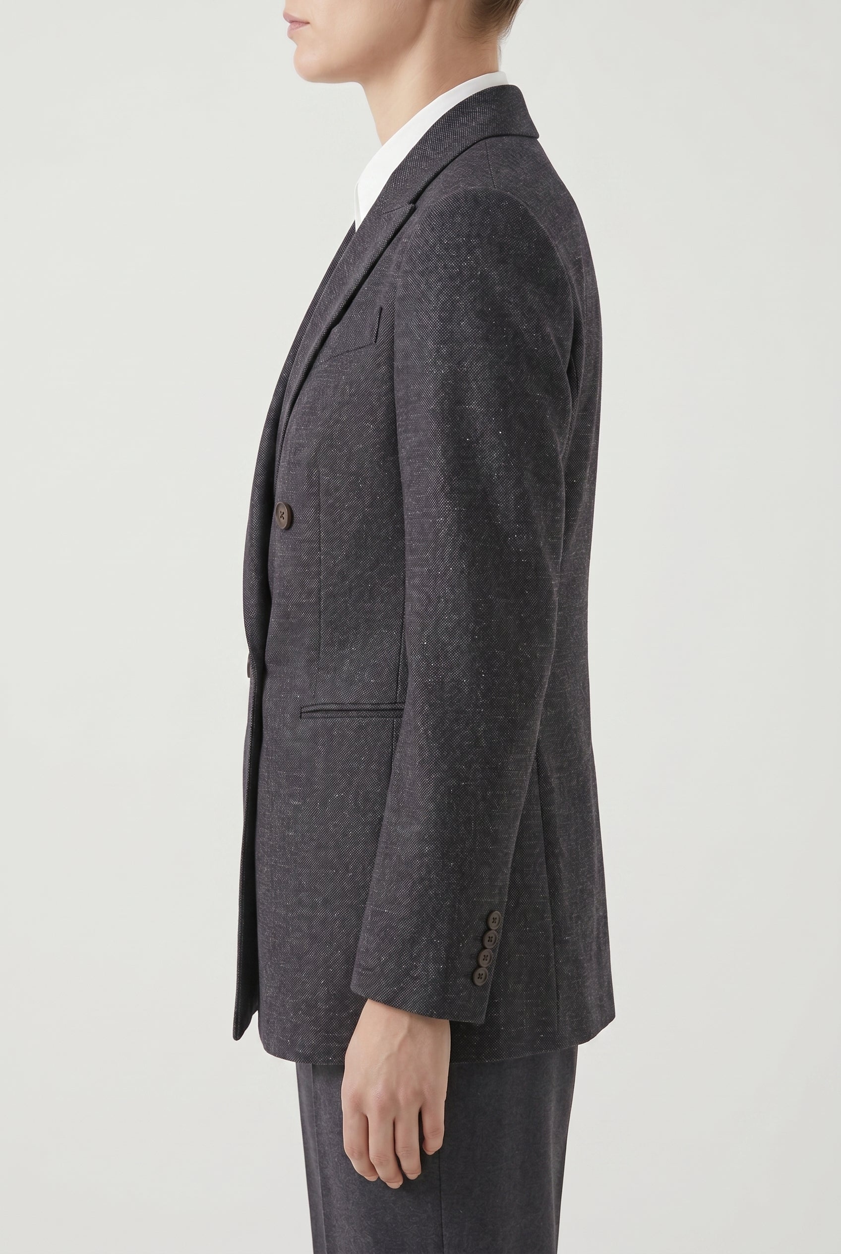 BRUNELLO CUCINELLI WOMEN'S DARK GREY DOUBLE BREASTED BLAZER