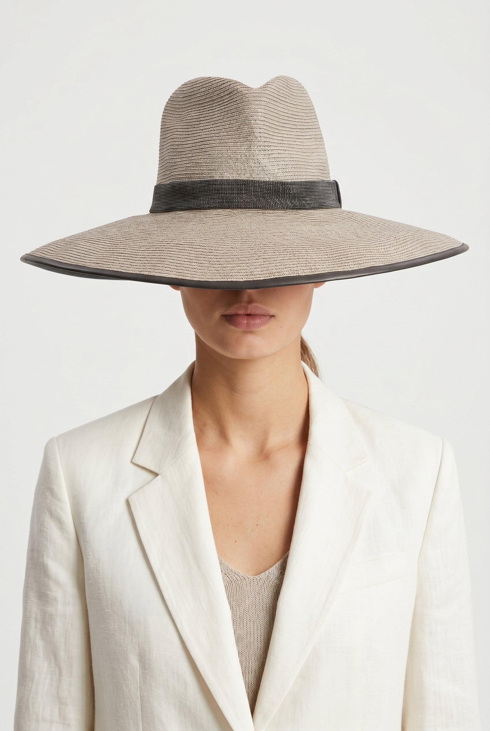 BRUNELLO CUCINELLI WOMEN'S BEIGE WIDE BRIM HAT