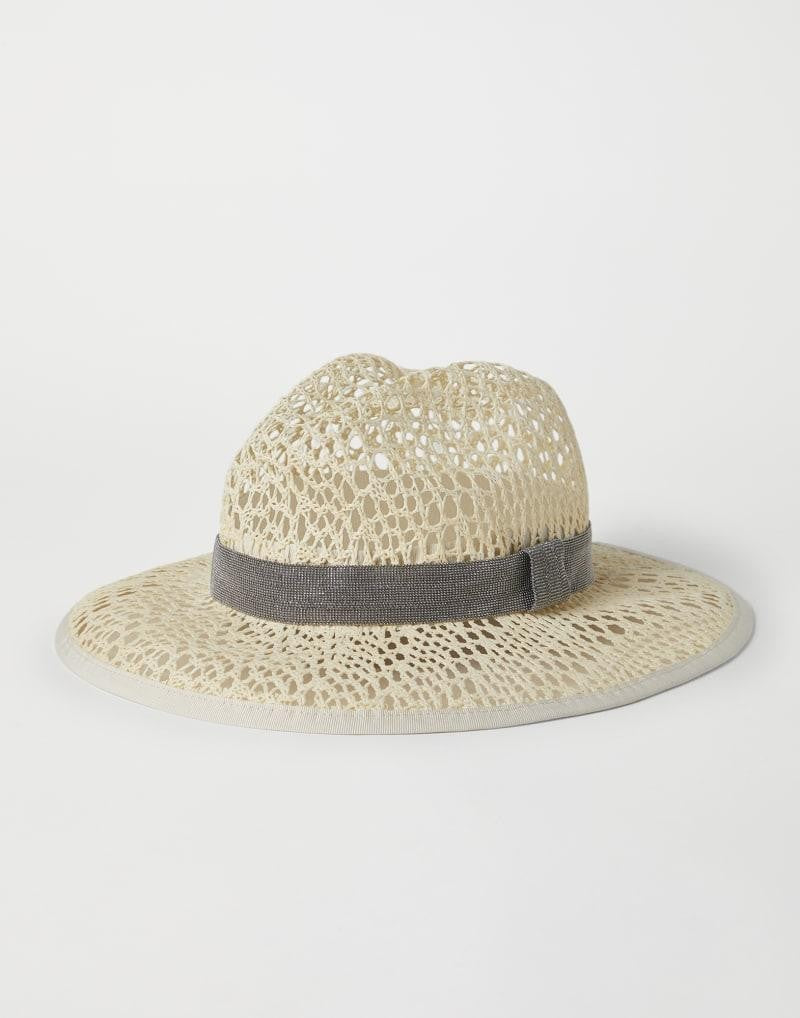 BRUNELLO CUCINELLI WOMEN'S BEIGE OPENWORK WOVEN HAT