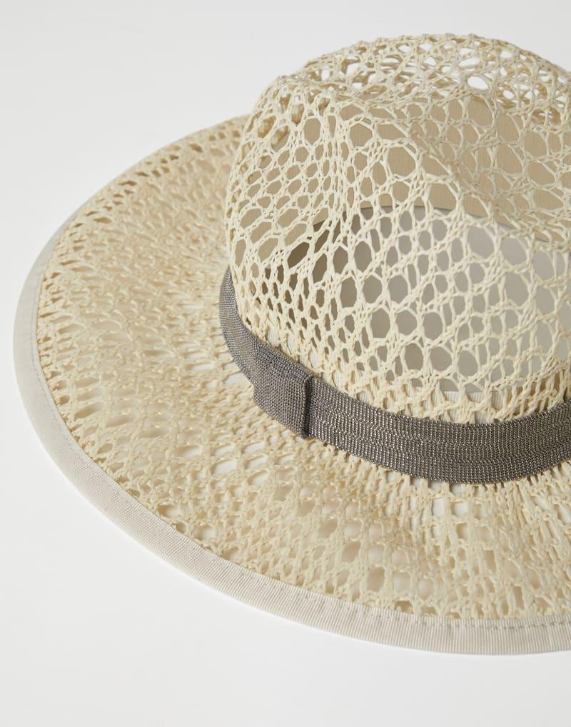 BRUNELLO CUCINELLI WOMEN'S BEIGE OPENWORK WOVEN HAT