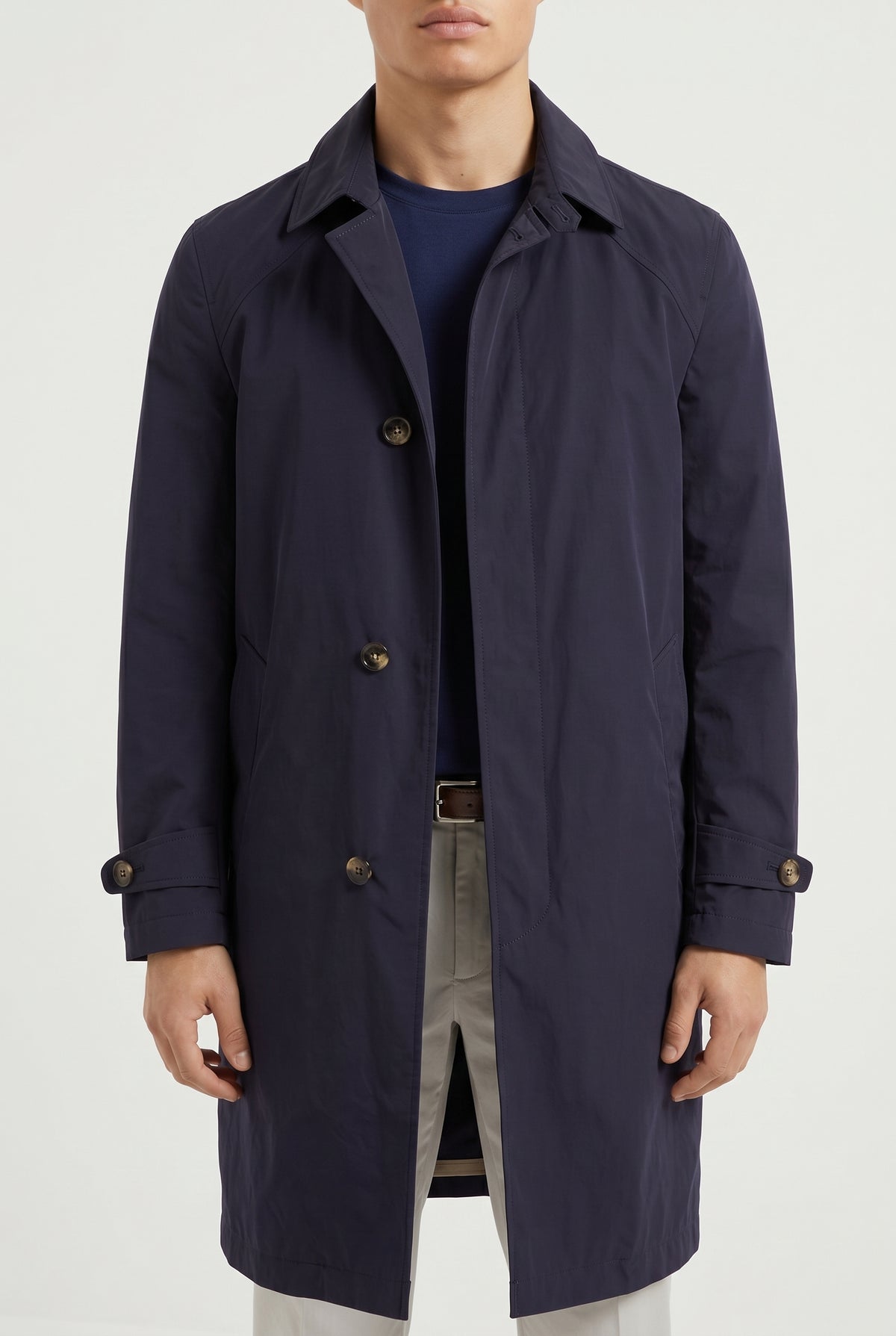 BRUNELLO CUCINELLI MEN'S DARK BLUE TAILORED COAT