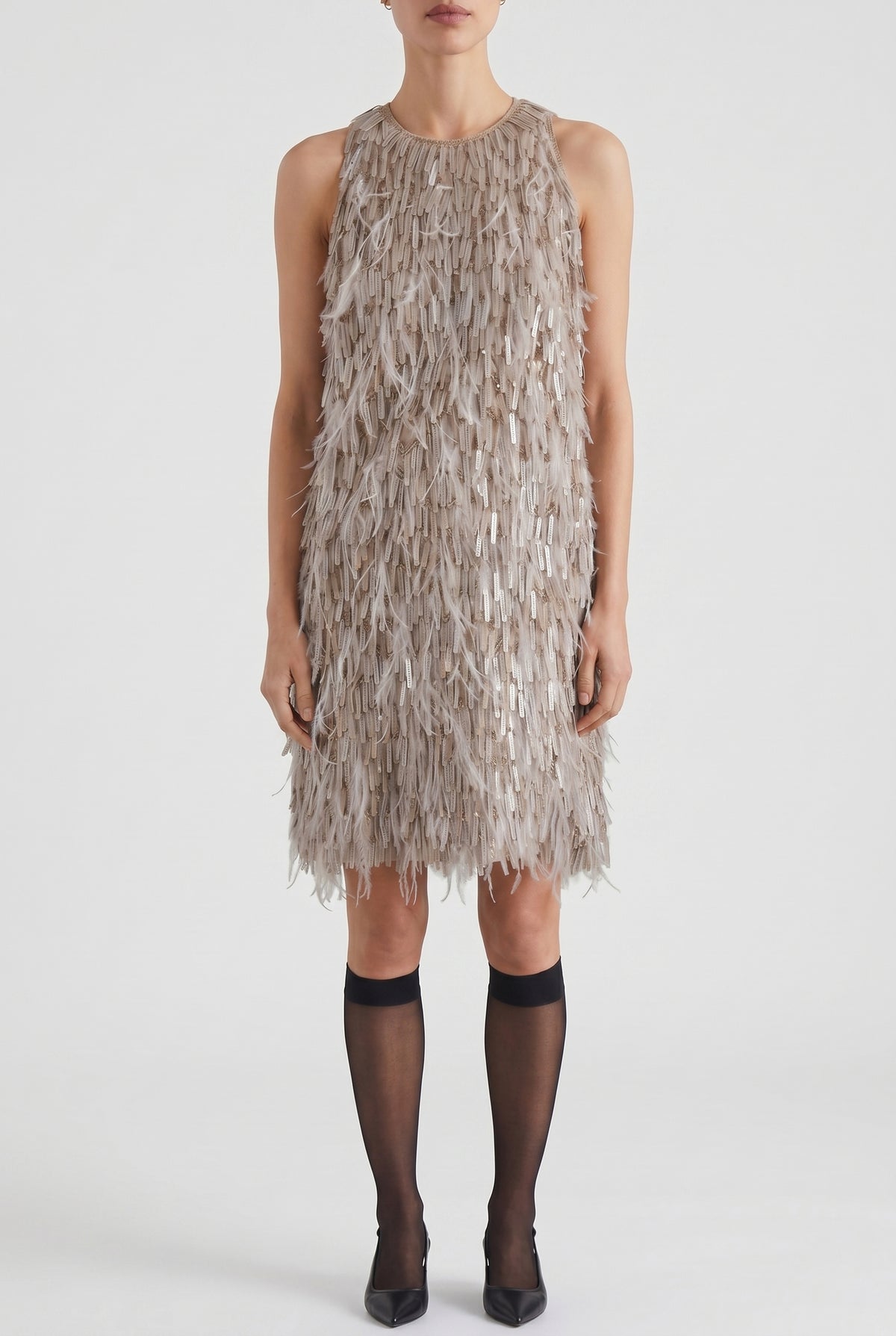 BRUNELLO CUCINELLI WOMEN'S BEIGE SLEEVELESS SHIFT DRESS
