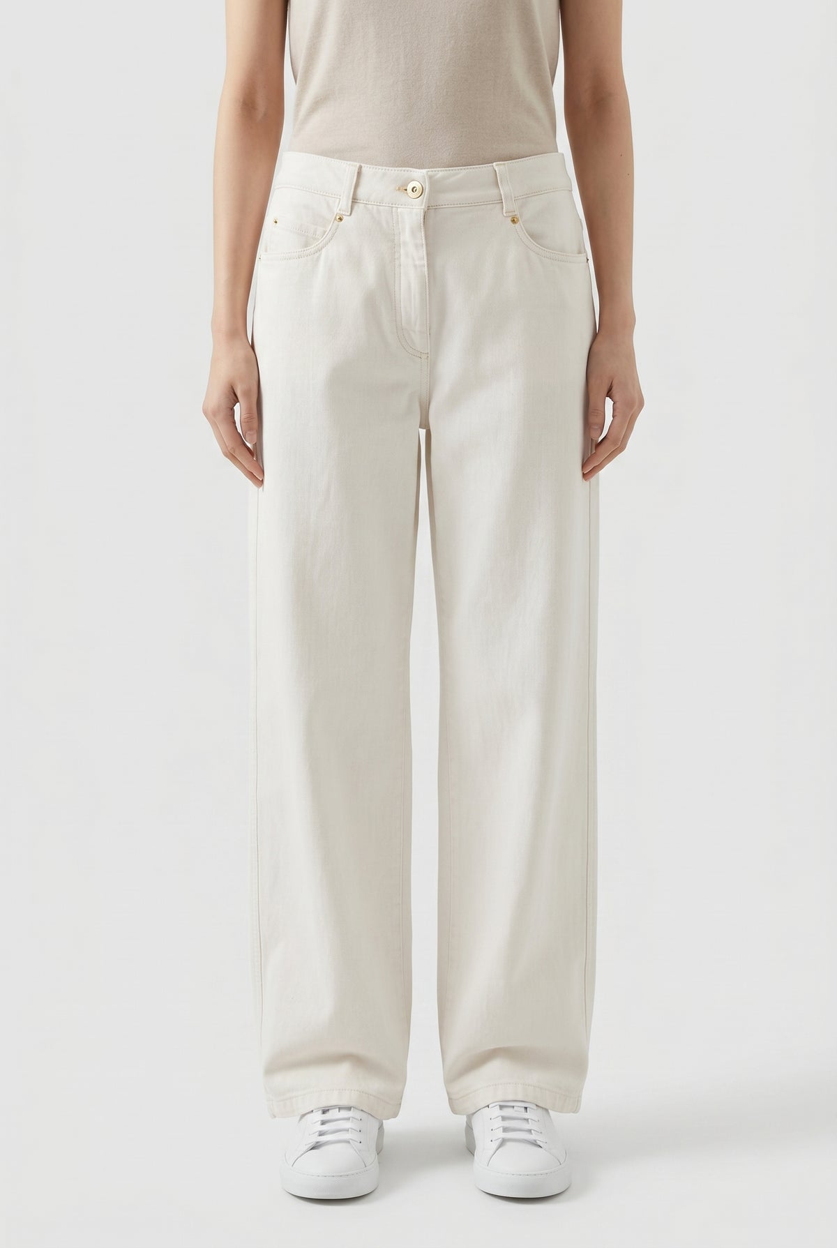 BRUNELLO CUCINELLI WOMEN'S OFF WHITE RELAXED COTTON TROUSERS