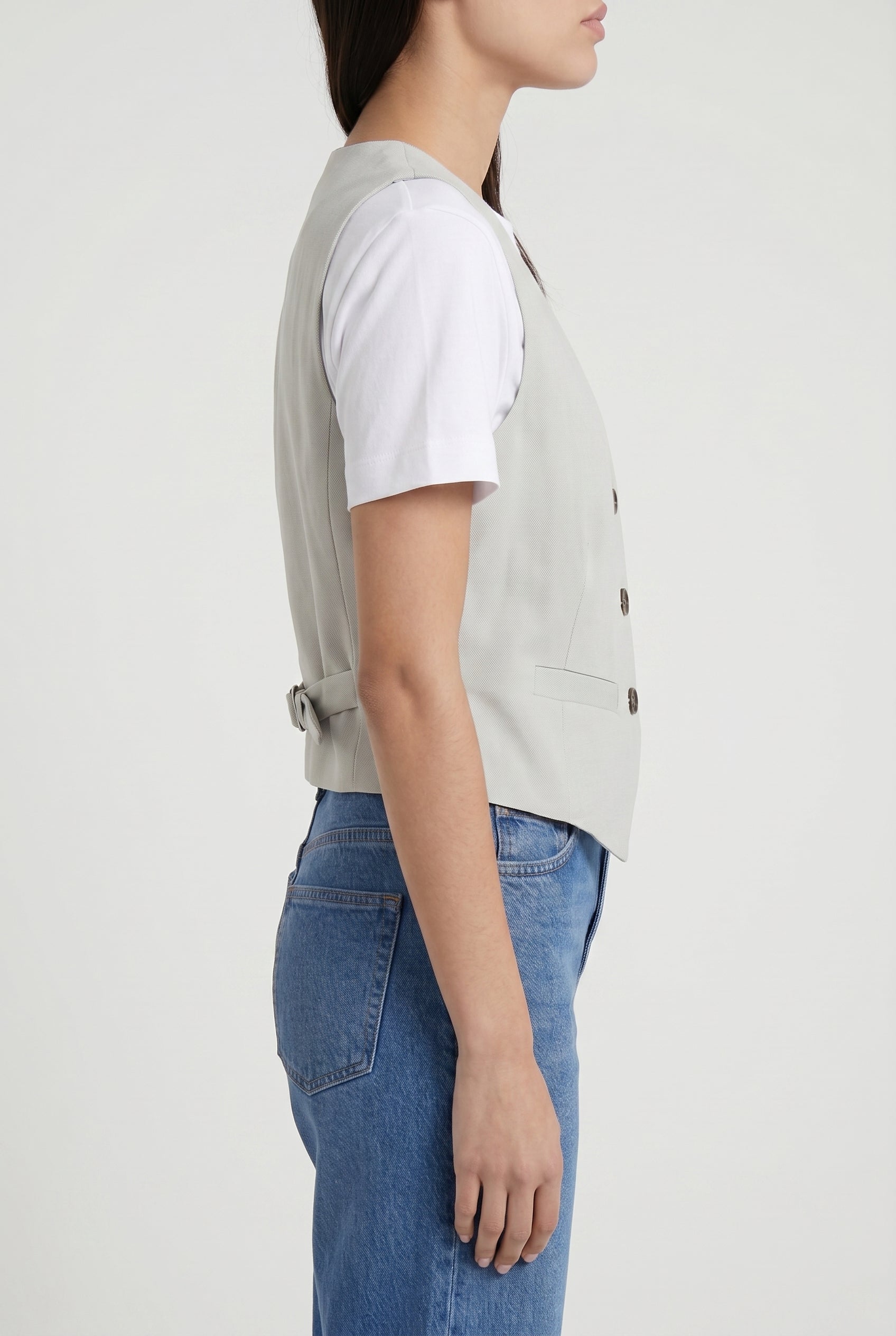 BRUNELLO CUCINELLI WOMEN'S LIGHT GREY LINEN BLEND VEST