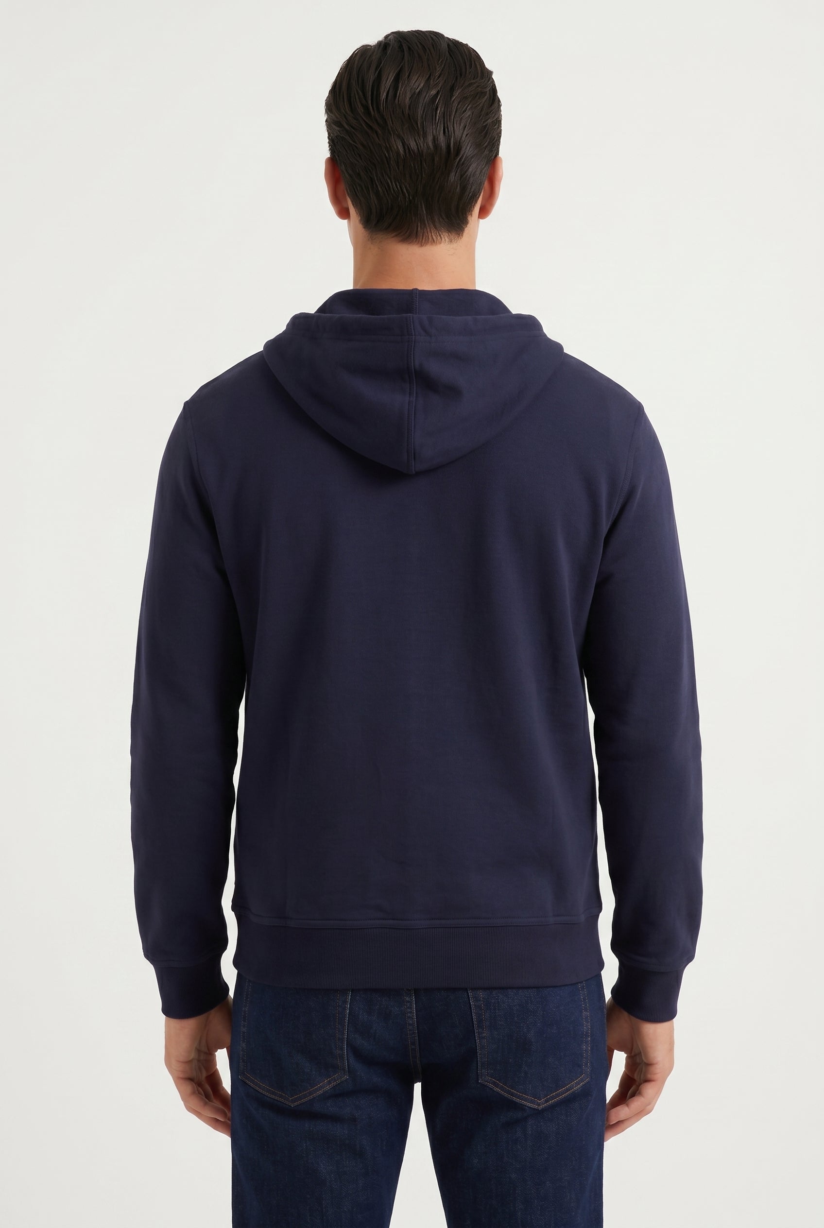 BRUNELLO CUCINELLI MEN'S DARK BLUE COTTON ZIP HOODIE