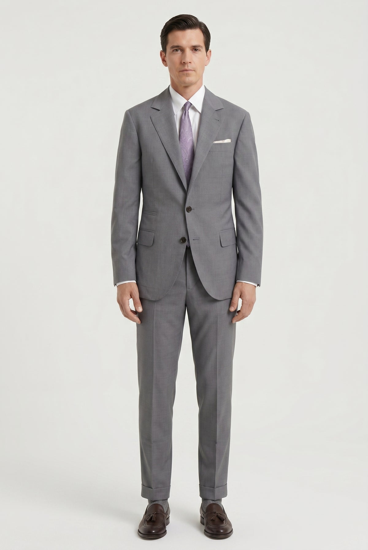 BRUNELLO CUCINELLI MEN'S LIGHT GREY WOOL SILK SUIT