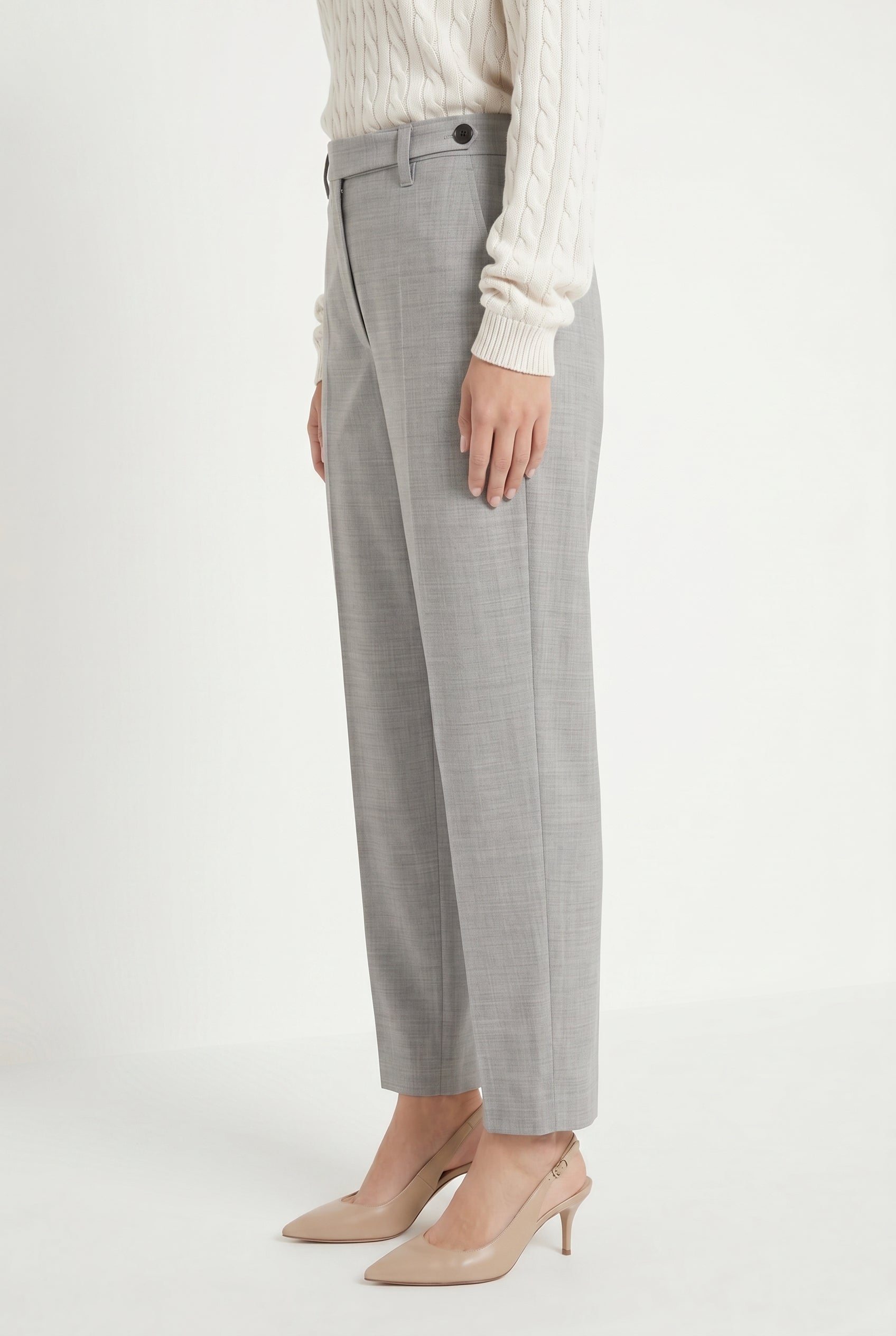 BRUNELLO CUCINELLI WOMEN'S LIGHT GREY WOOL TROUSERS