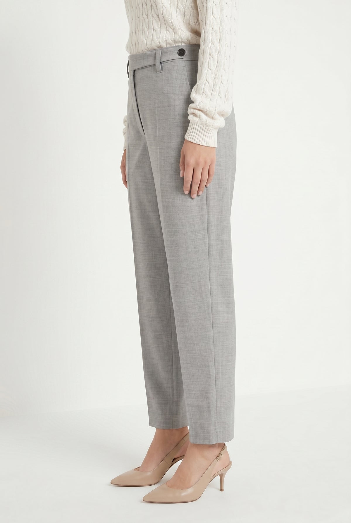 BRUNELLO CUCINELLI WOMEN'S LIGHT GREY WOOL TROUSERS