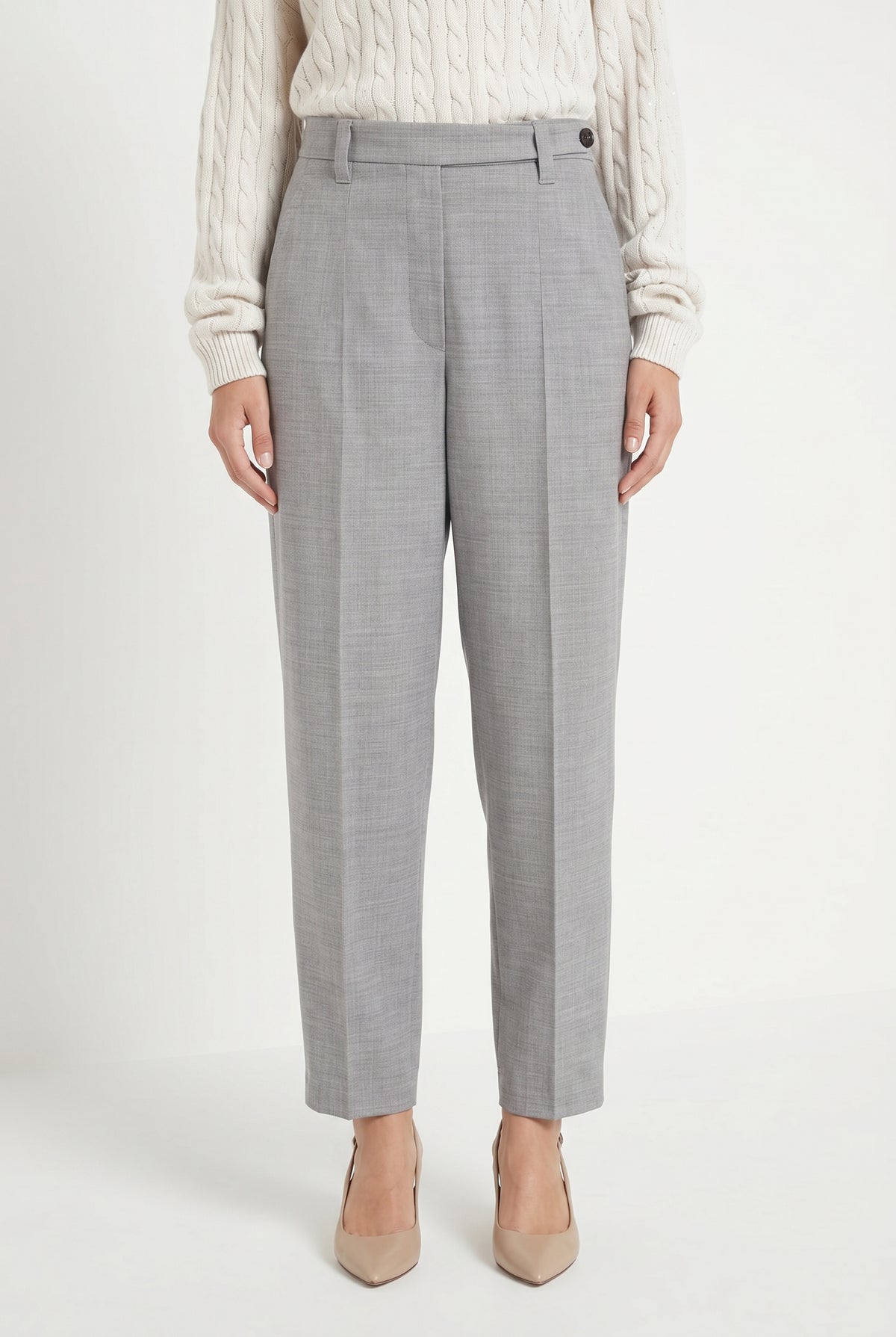 BRUNELLO CUCINELLI WOMEN'S LIGHT GREY WOOL TROUSERS