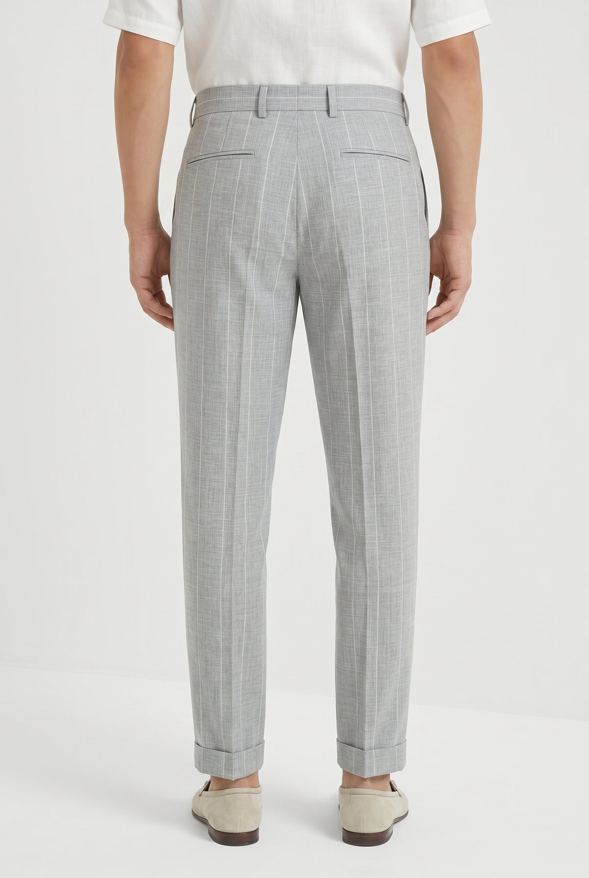 BRUNELLO CUCINELLI MEN'S LIGHT GREY WOOL PLEATED TROUSERS