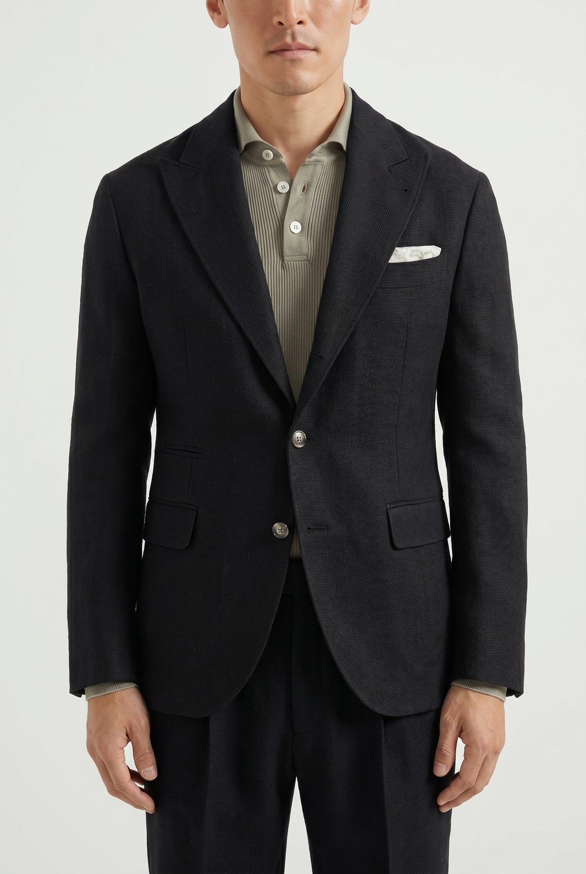 BRUNELLO CUCINELLI MEN'S BLACK LINEN WOOL TAILORED BLAZER