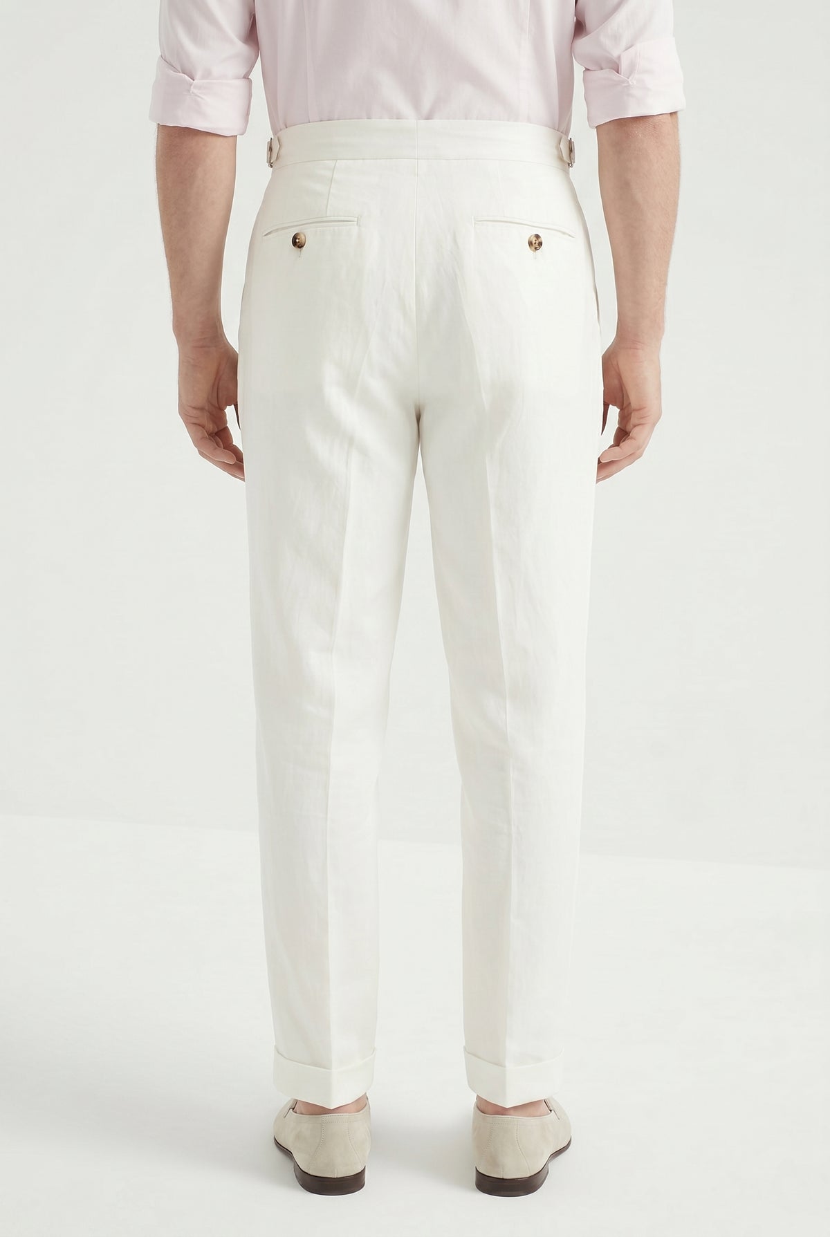 BRUNELLO CUCINELLI MEN'S OFF WHITE LINEN TAILORED TROUSERS