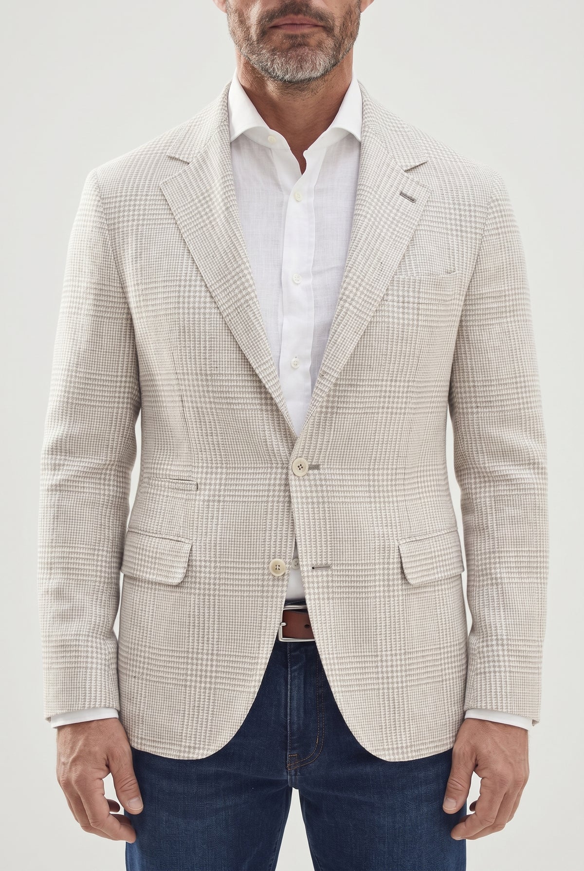 BRUNELLO CUCINELLI MEN'S LIGHT BEIGE LINEN WOOL BLAZER