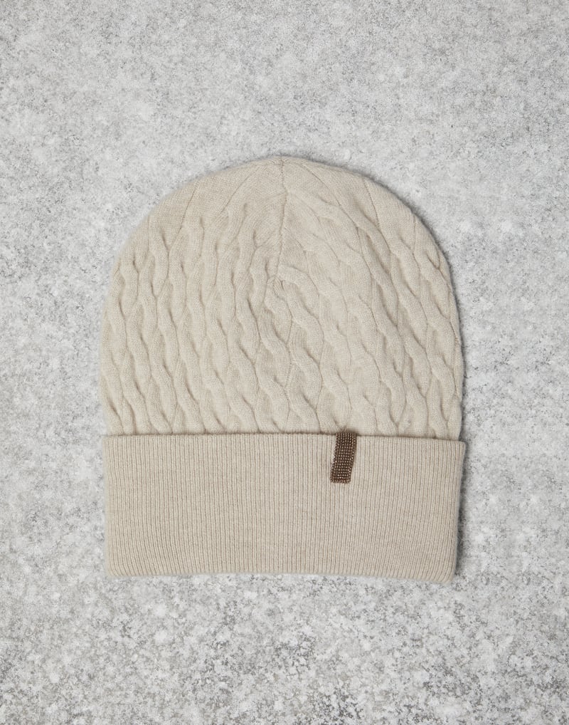 BRUNELLO CUCINELLI WOMEN'S BEIGE CABLE KNIT HAT