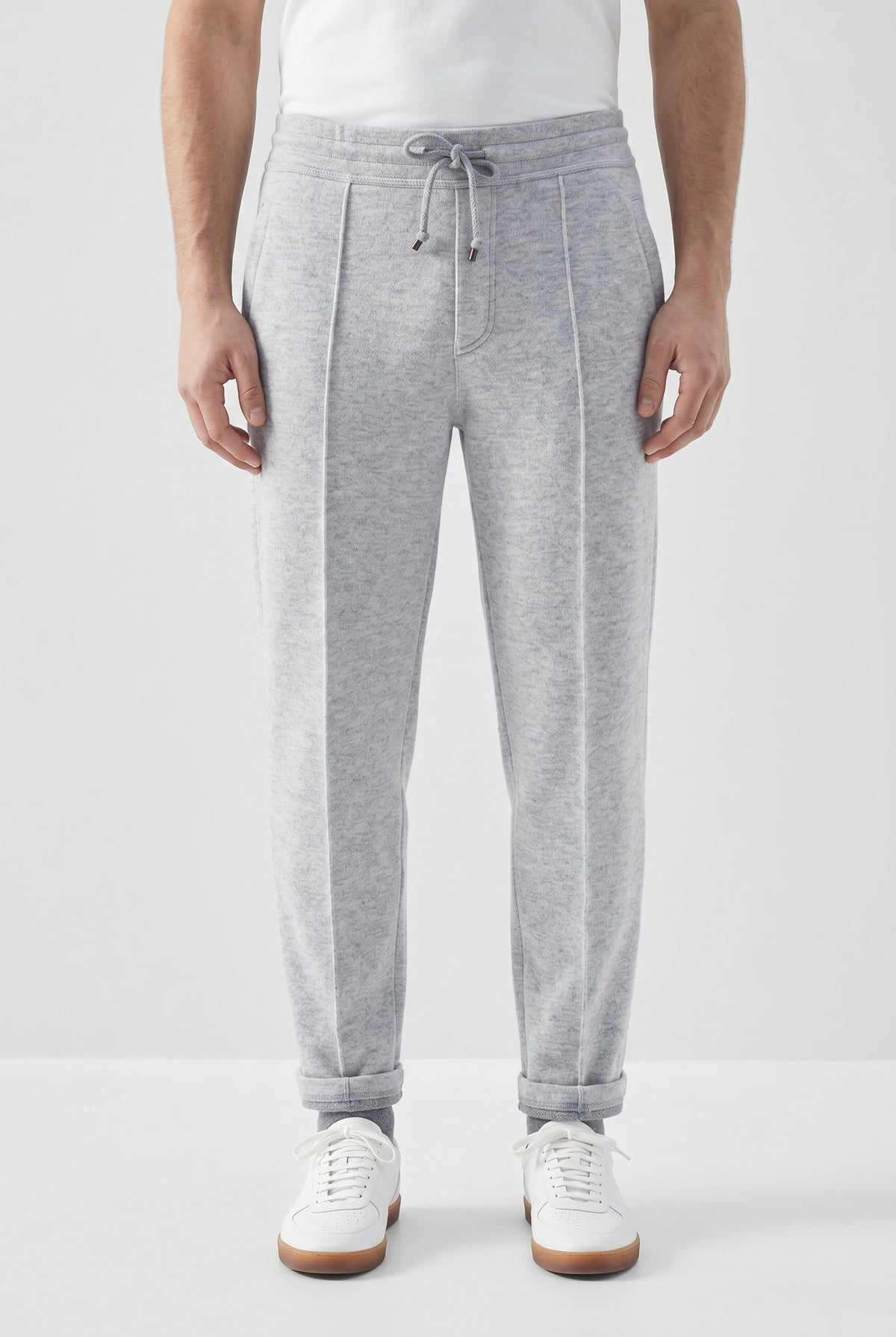 BRUNELLO CUCINELLI MEN'S LIGHT GREY WOOL JOGGER TROUSERS