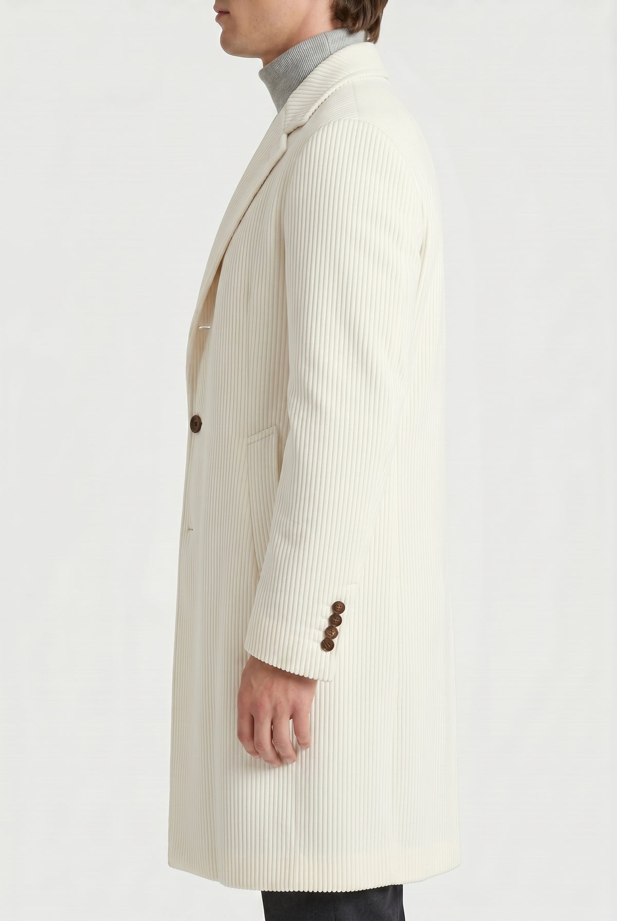 BRUNELLO CUCINELLI MEN'S OFF WHITE WOOL TAILORED COAT