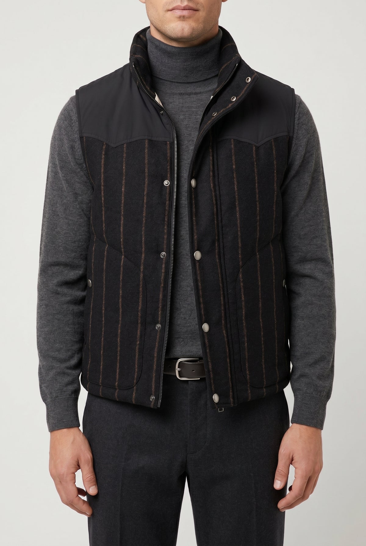 BRUNELLO CUCINELLI MEN'S BLACK STRIPED WOOL VEST