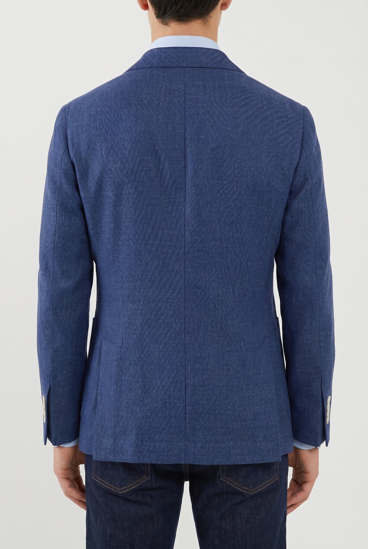 BRUNELLO CUCINELLI MEN'S BLUE LINEN WOOL BLAZER