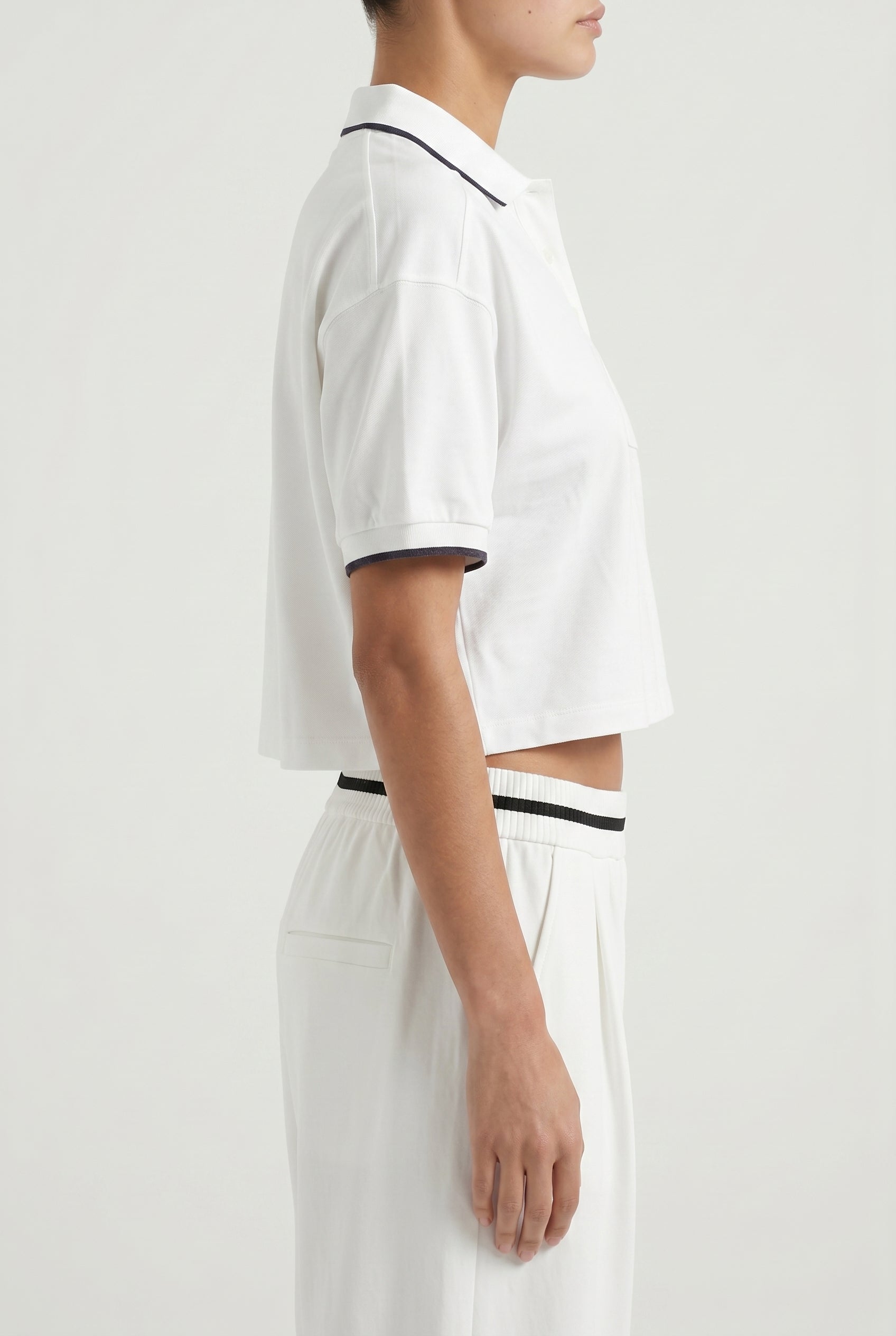 BRUNELLO CUCINELLI WOMEN'S WHITE CROPPED POLO SHIRT