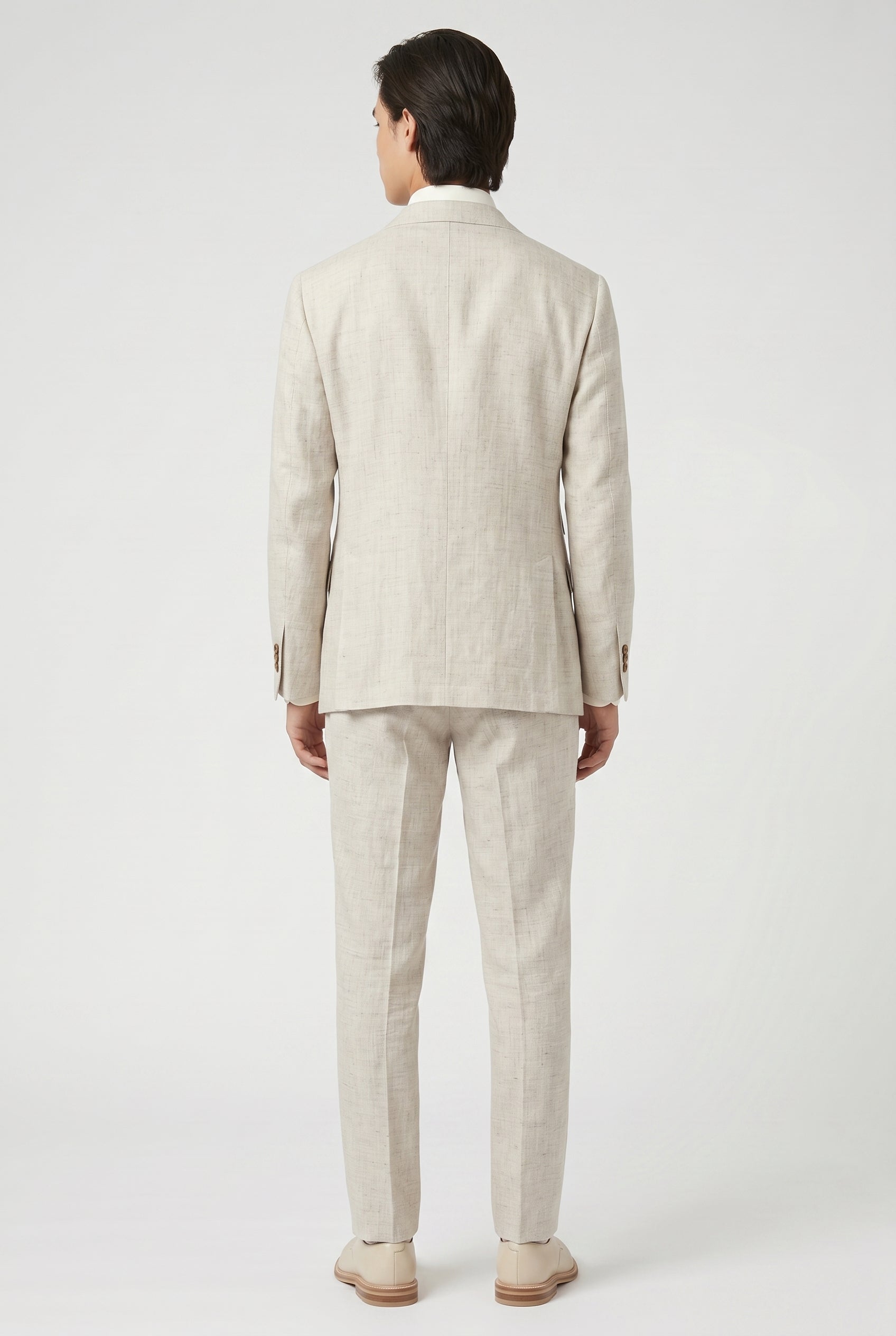 BRUNELLO CUCINELLI MEN'S LIGHT BEIGE LINEN WOOL SUIT