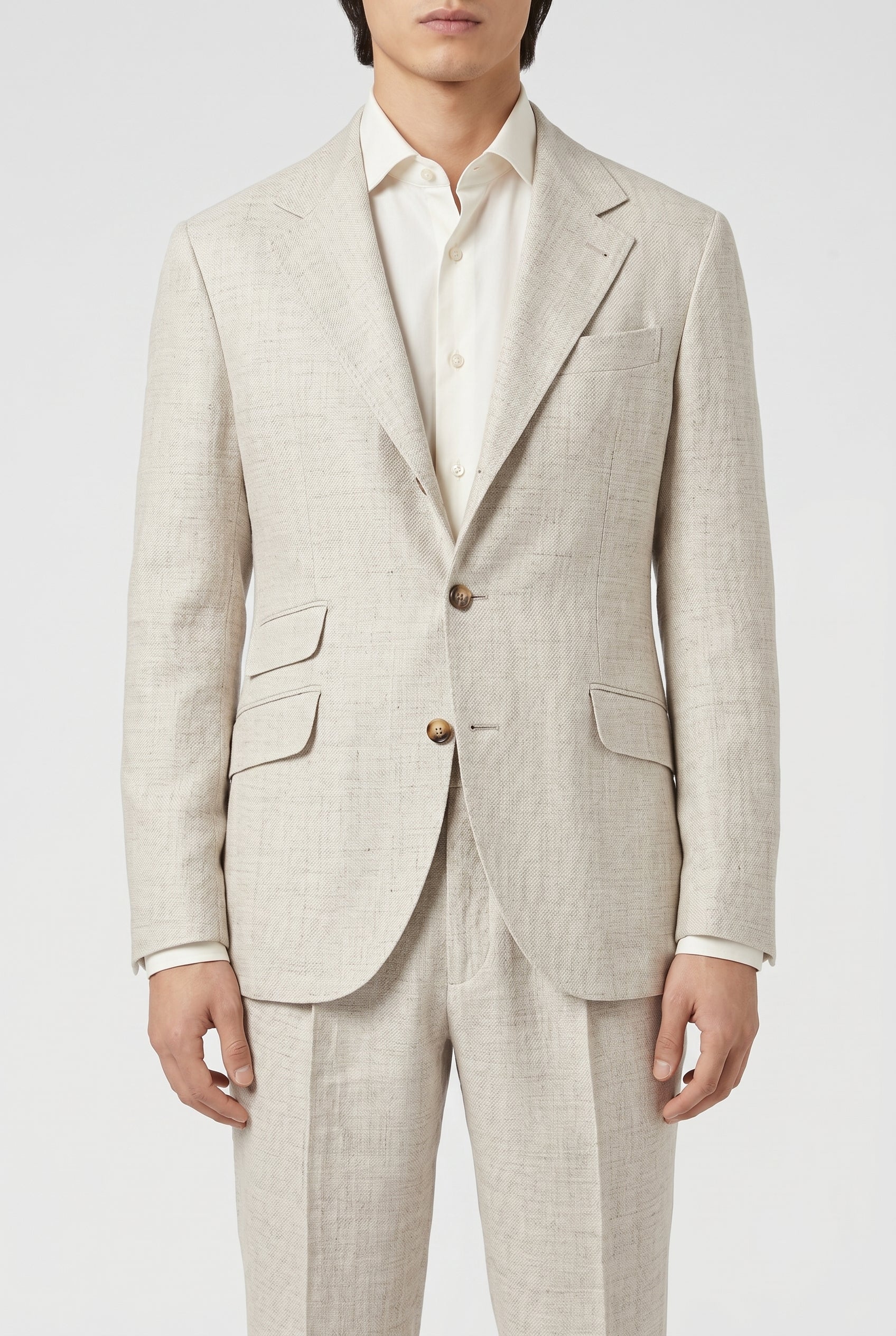 BRUNELLO CUCINELLI MEN'S LIGHT BEIGE LINEN WOOL SUIT