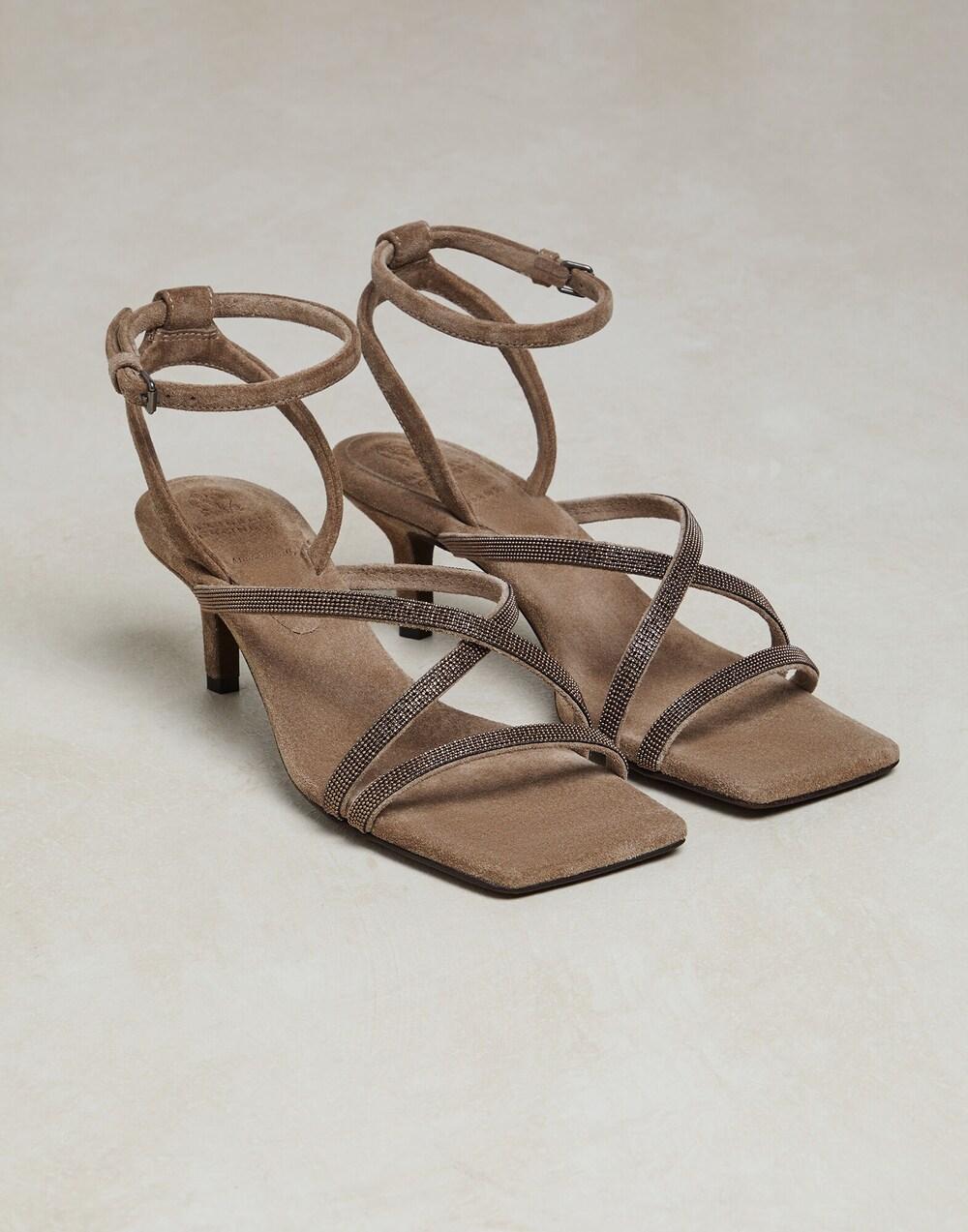 BRUNELLO CUCINELLI WOMEN'S BROWN SUEDE STRAPPY SHOE