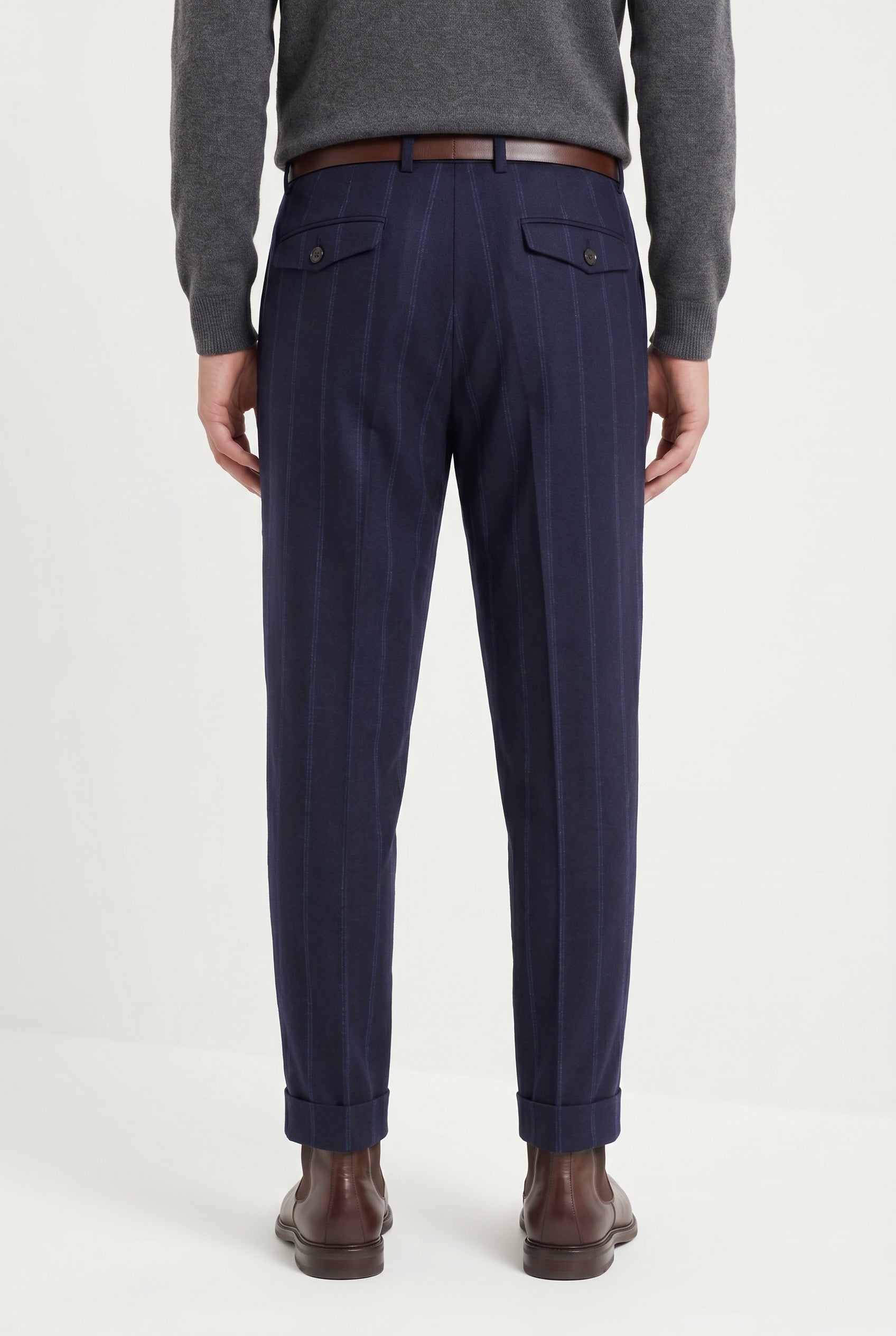 BRUNELLO CUCINELLI MEN'S NAVY WOOL TAILORED TROUSERS