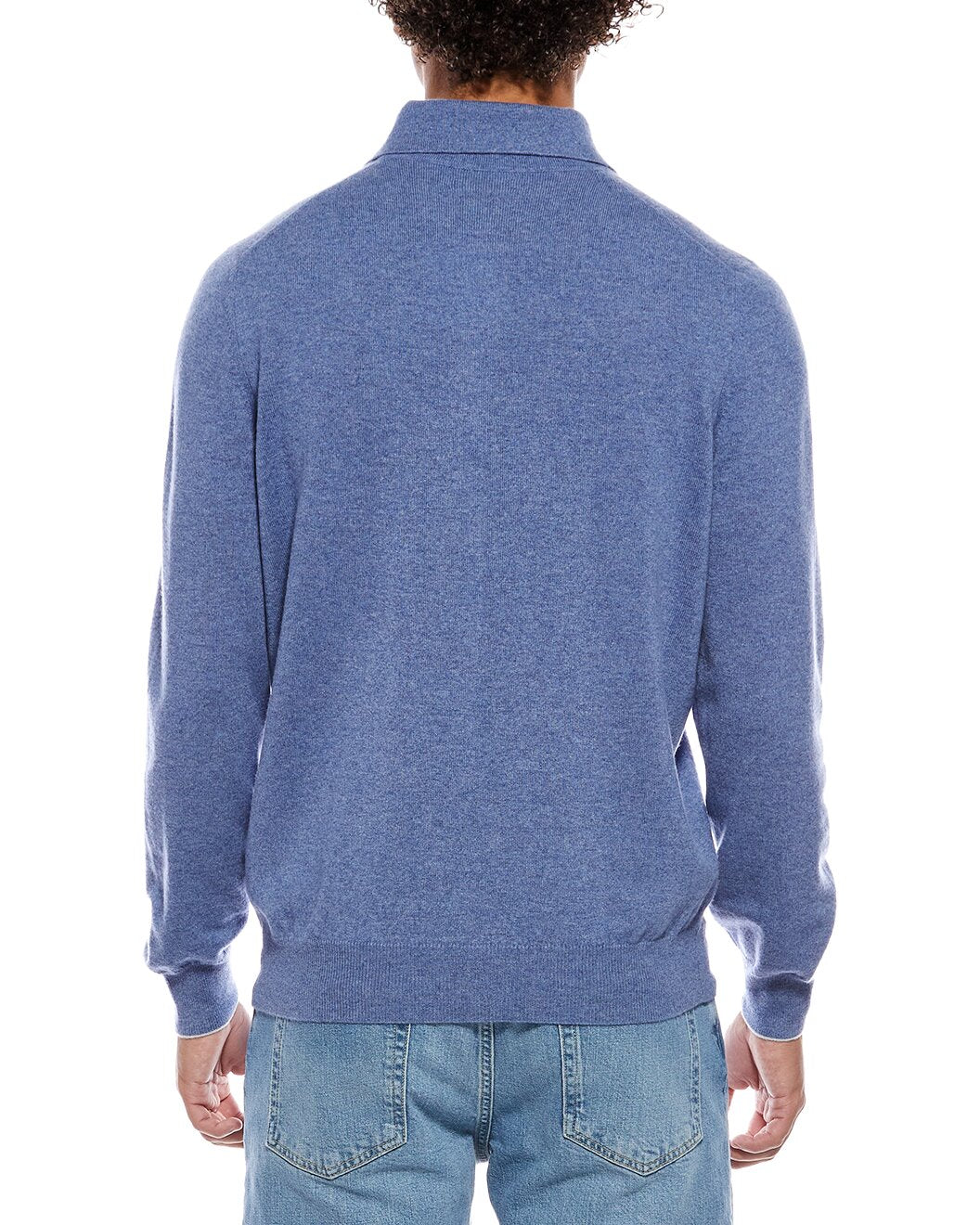 BRUNELLO CUCINELLI MEN'S BLUE WOOL POLO SWEATER