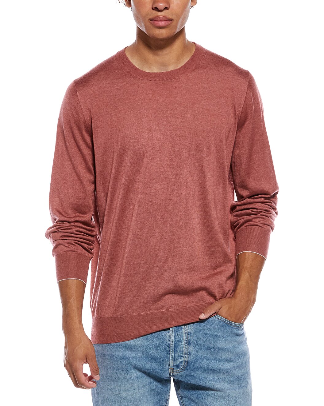 BRUNELLO CUCINELLI MEN'S RASPBERRY SILK WOOL SWEATER