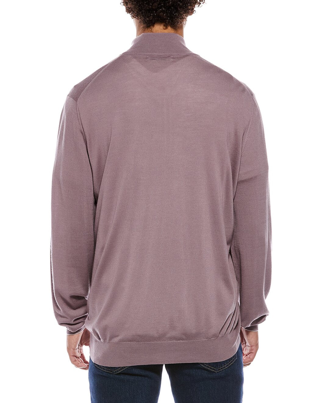 BRUNELLO CUCINELLI MEN'S MAUVE WOOL HALF ZIP SWEATER
