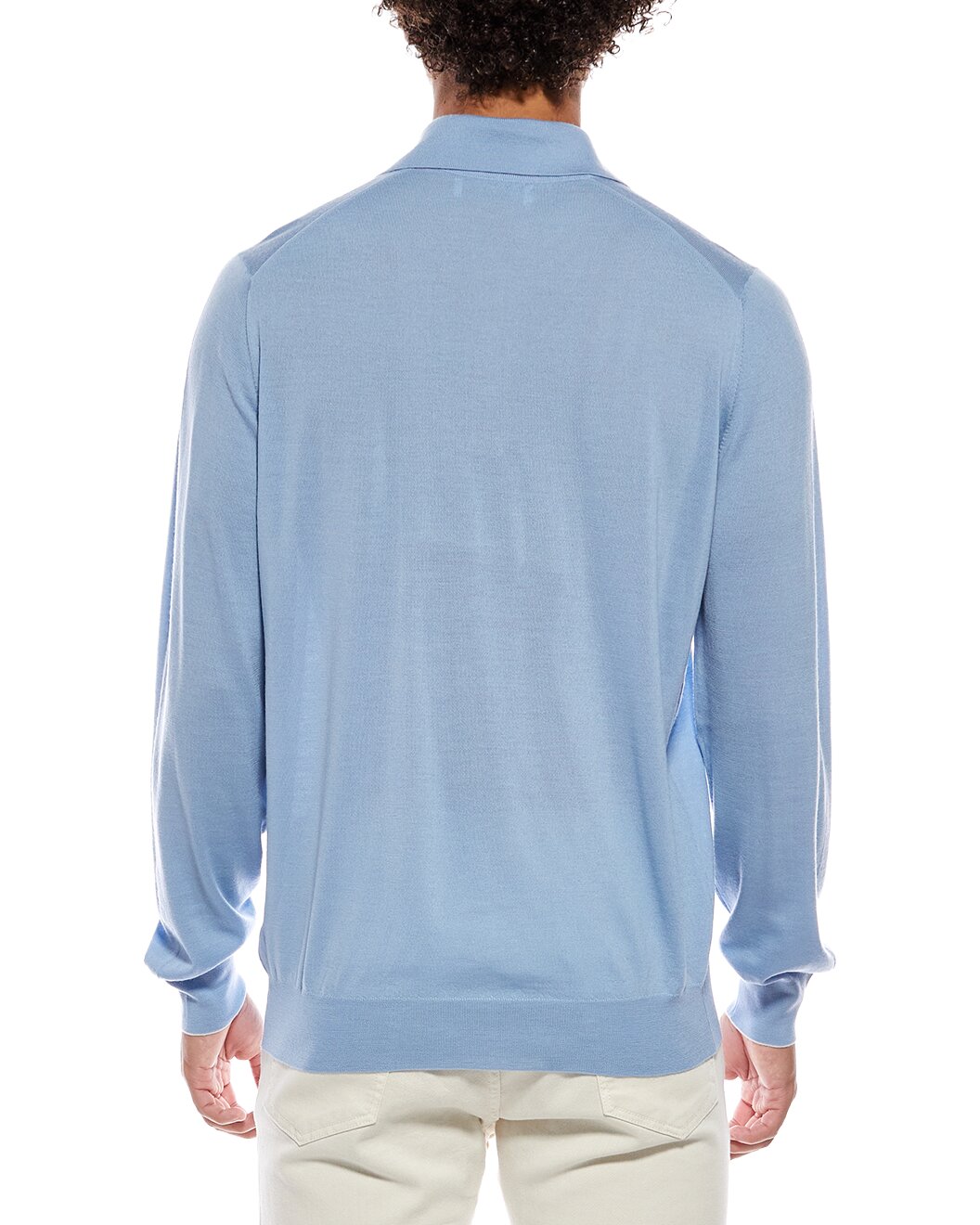 BRUNELLO CUCINELLI MEN'S LIGHT BLUE WOOL POLO SWEATER